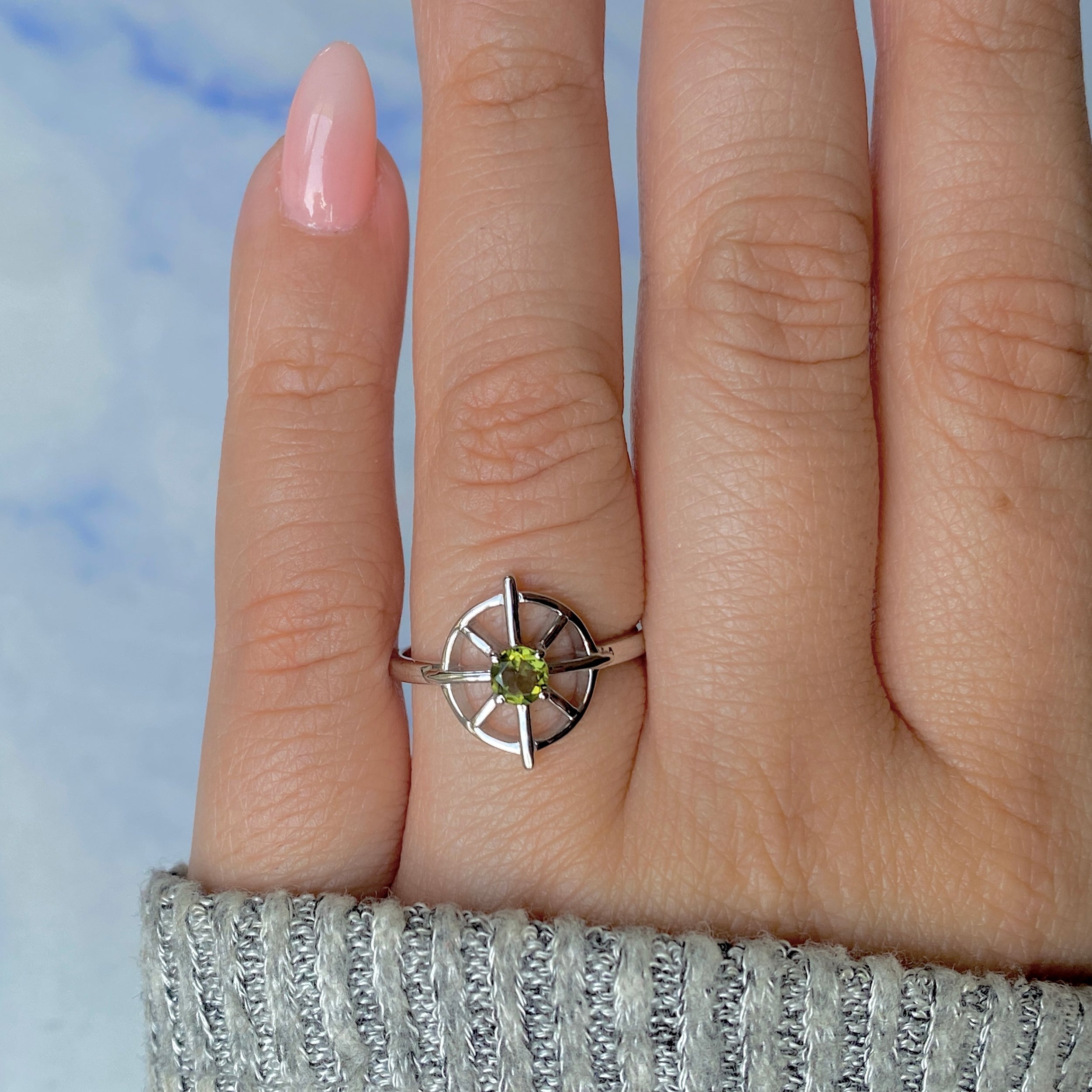 Moldavite Dharma Wheel Ring-(MLD-RDR-2147.)