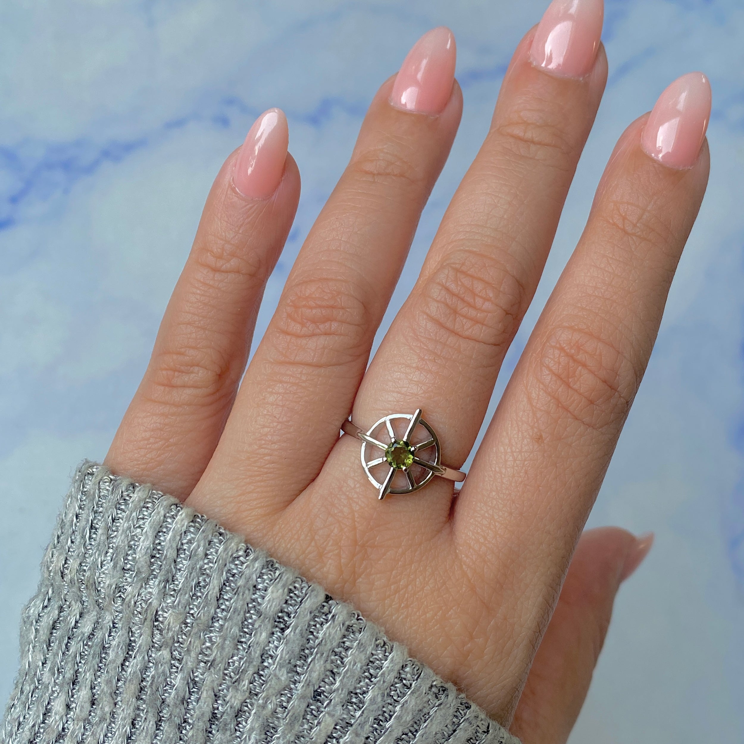 Moldavite Dharma Wheel Ring-(MLD-RDR-2147.)