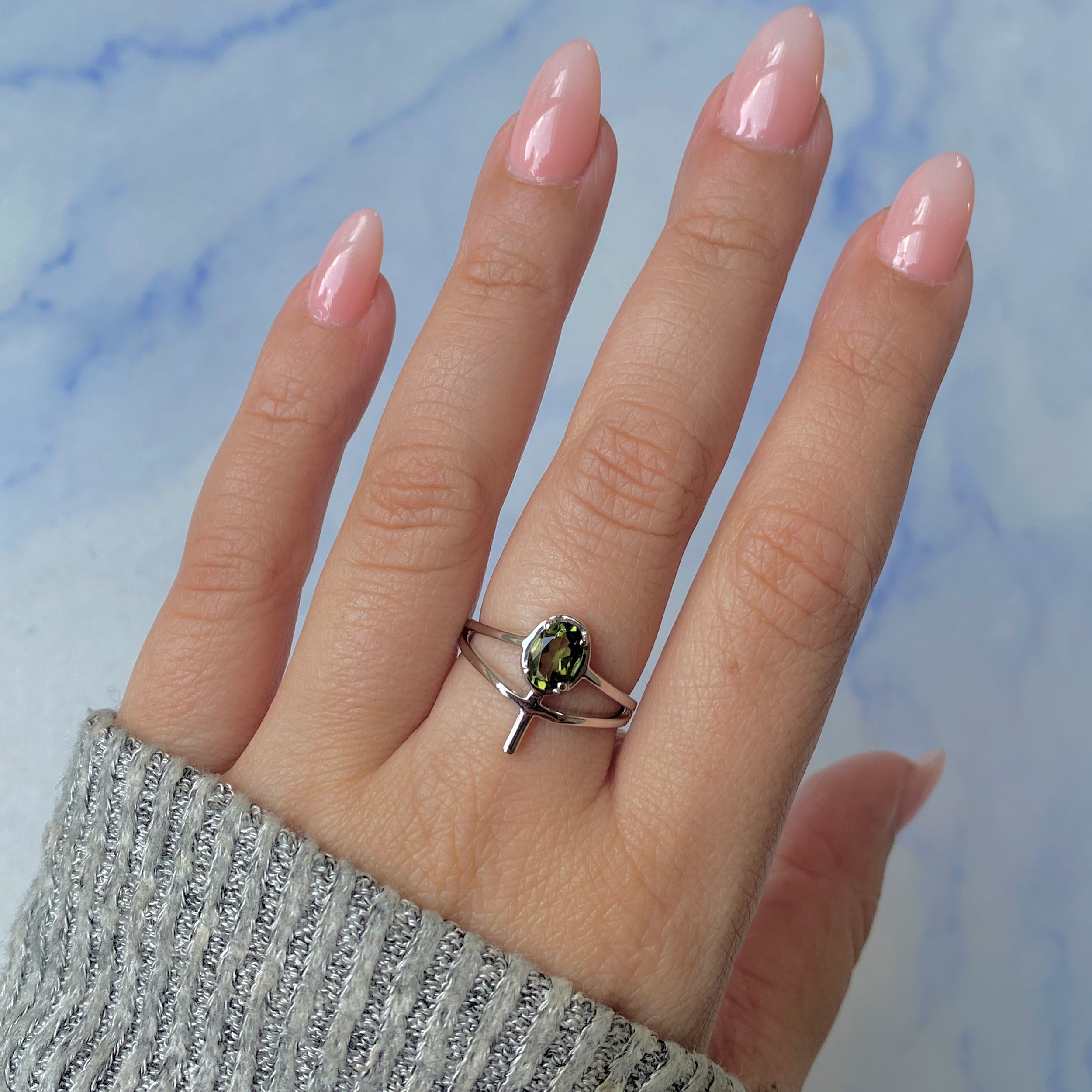 Moldavite Holy Cross Ring-(MLD-RDR-2148.)
