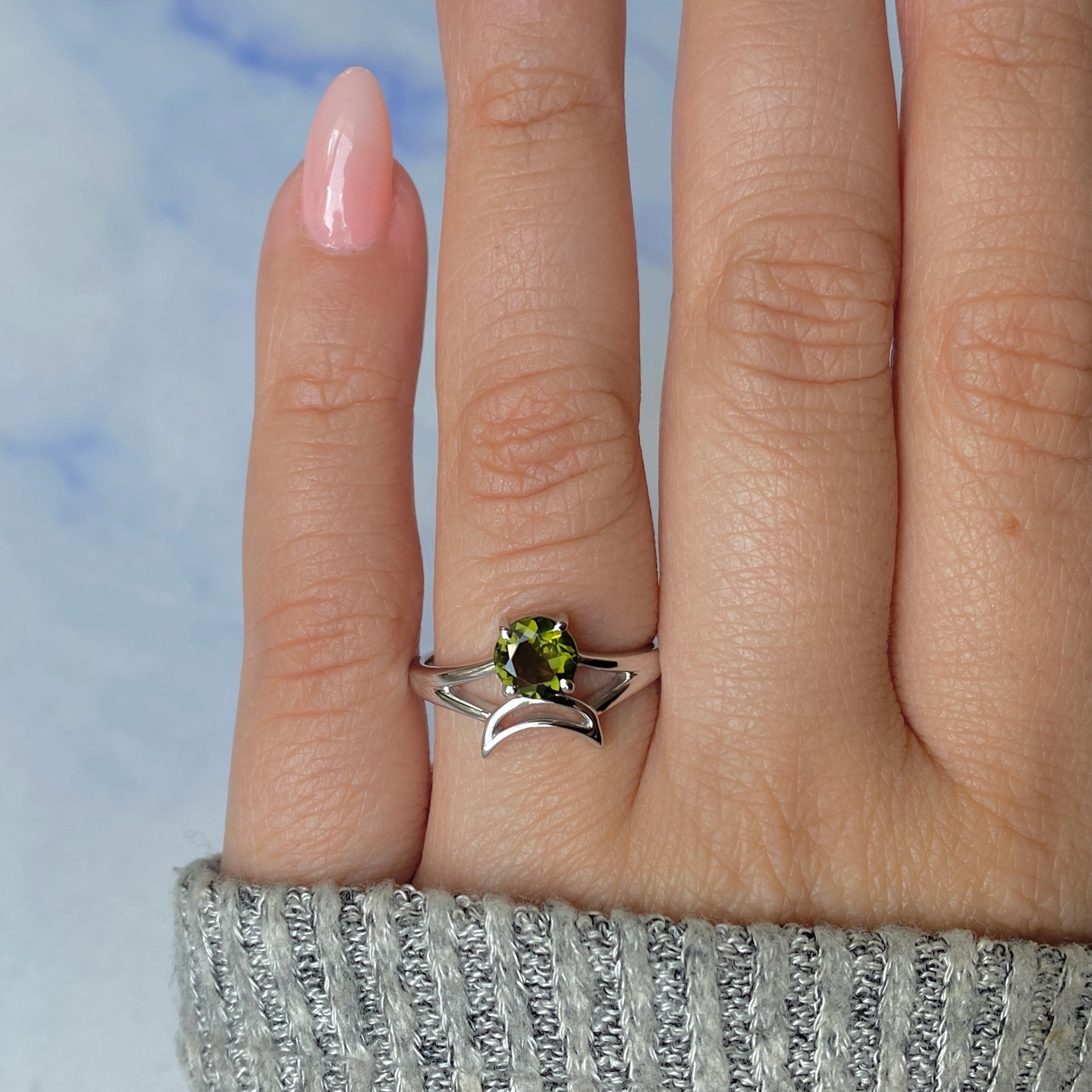 Moldavite Crescent Moon Ring-(MLD-RDR-2151.)