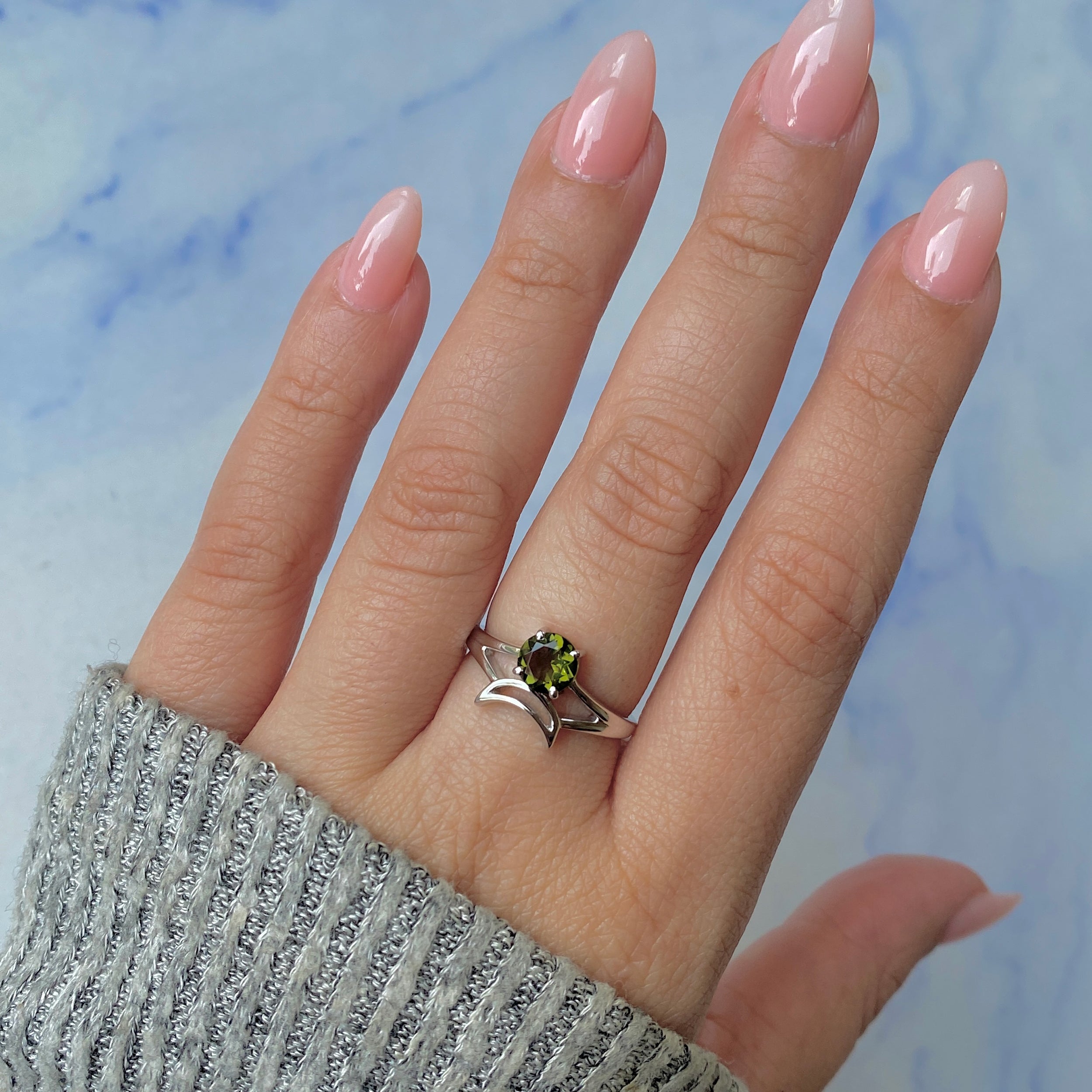 Moldavite Crescent Moon Ring-(MLD-RDR-2151.)