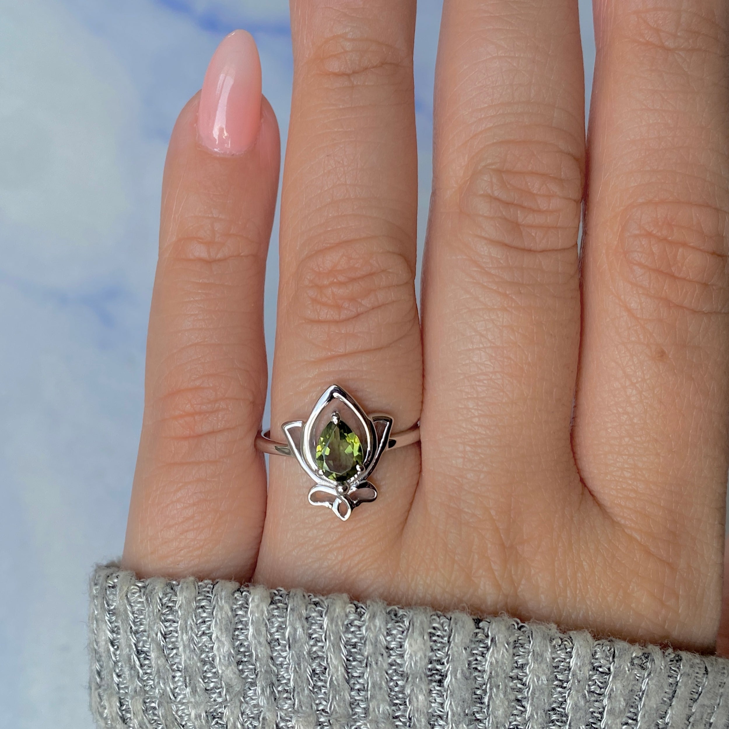 Moldavite Lotus Ring-(MLD-RDR-2157.)