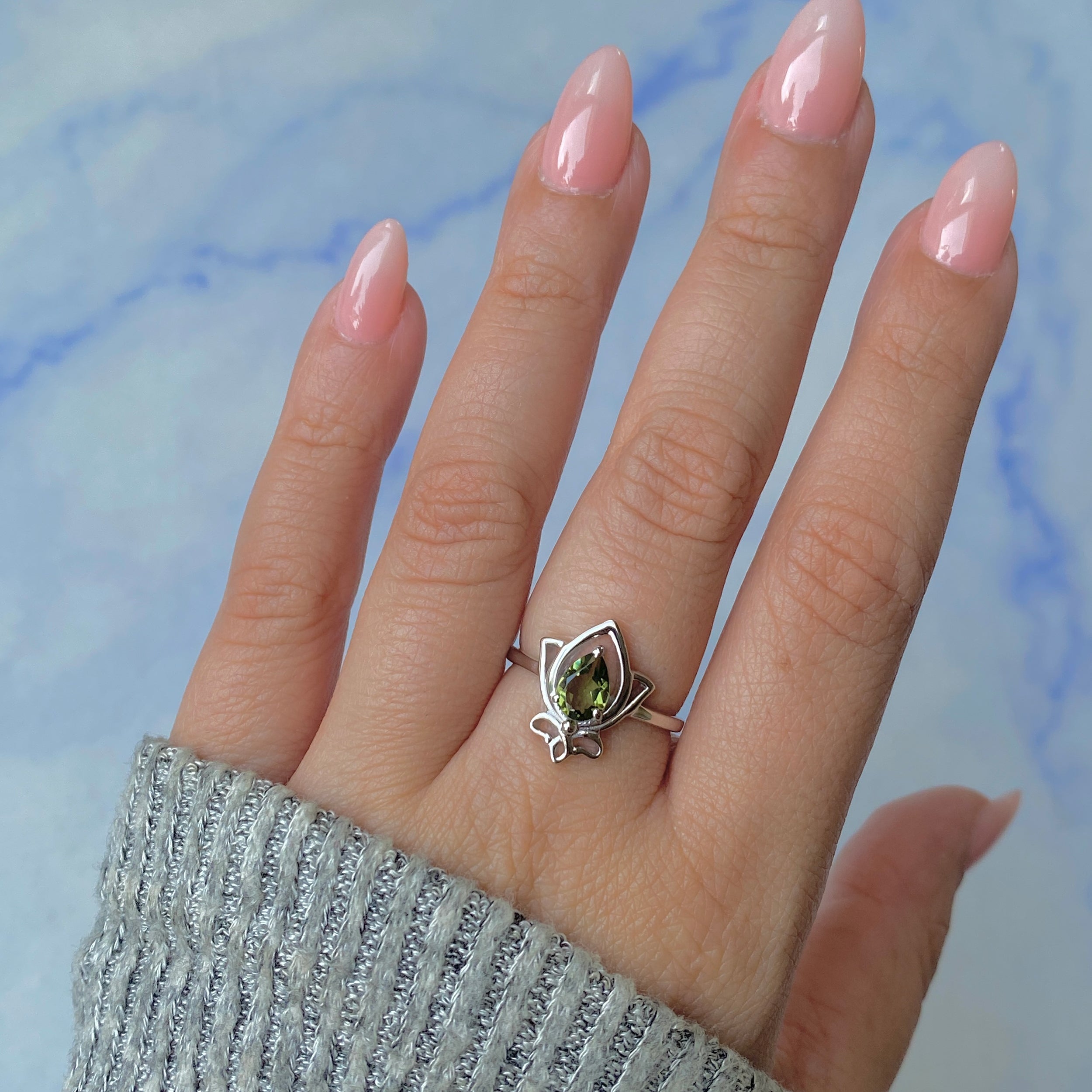 Moldavite Lotus Ring-(MLD-RDR-2157.)