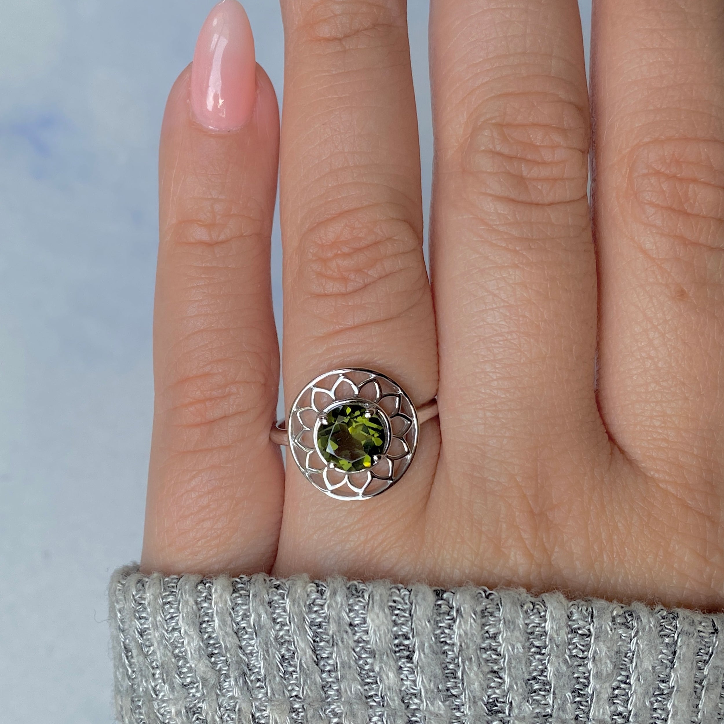 Moldavite Flower Ring-(MLD-RDR-2162.)