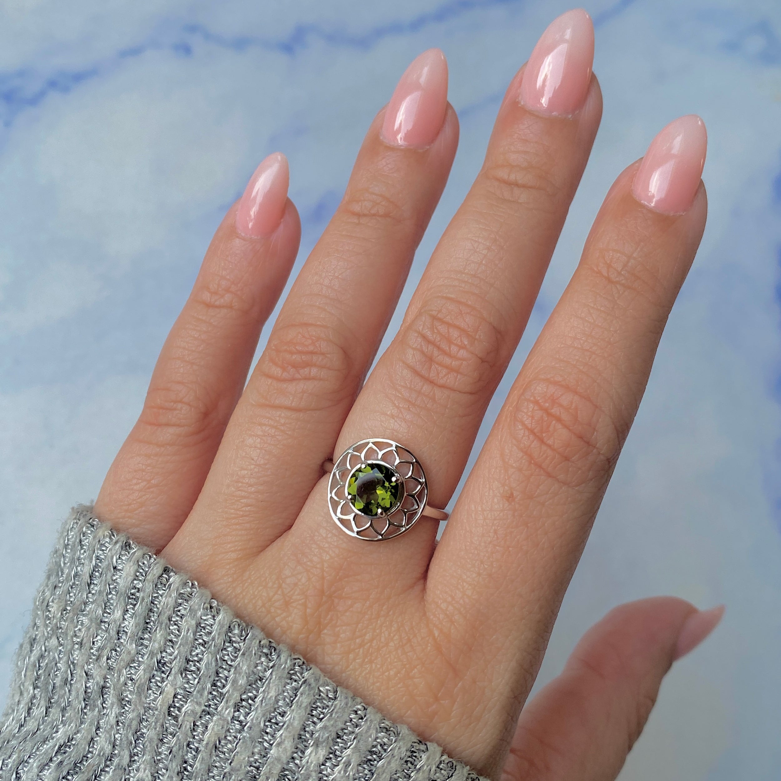 Moldavite Flower Ring-(MLD-RDR-2162.)