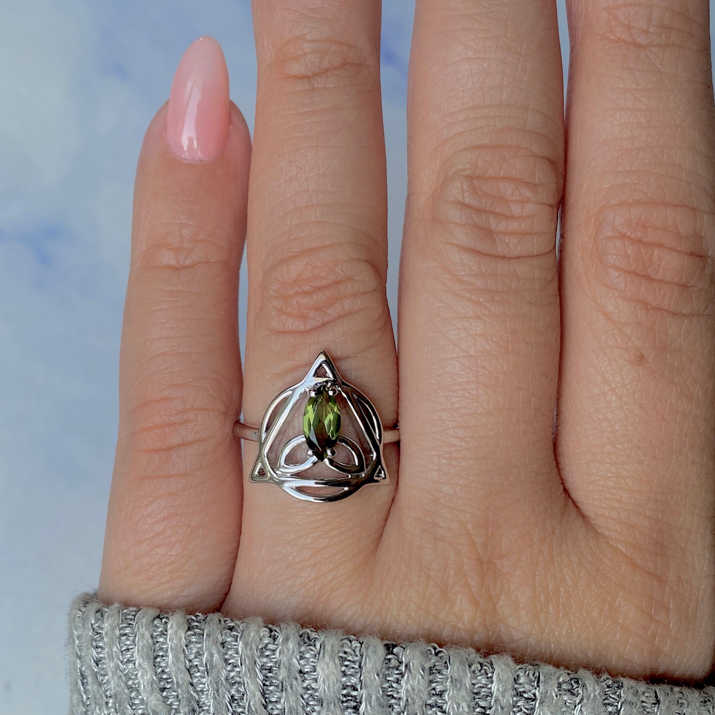 Moldavite Triquetra Ring-(MLD-RDR-2166.)