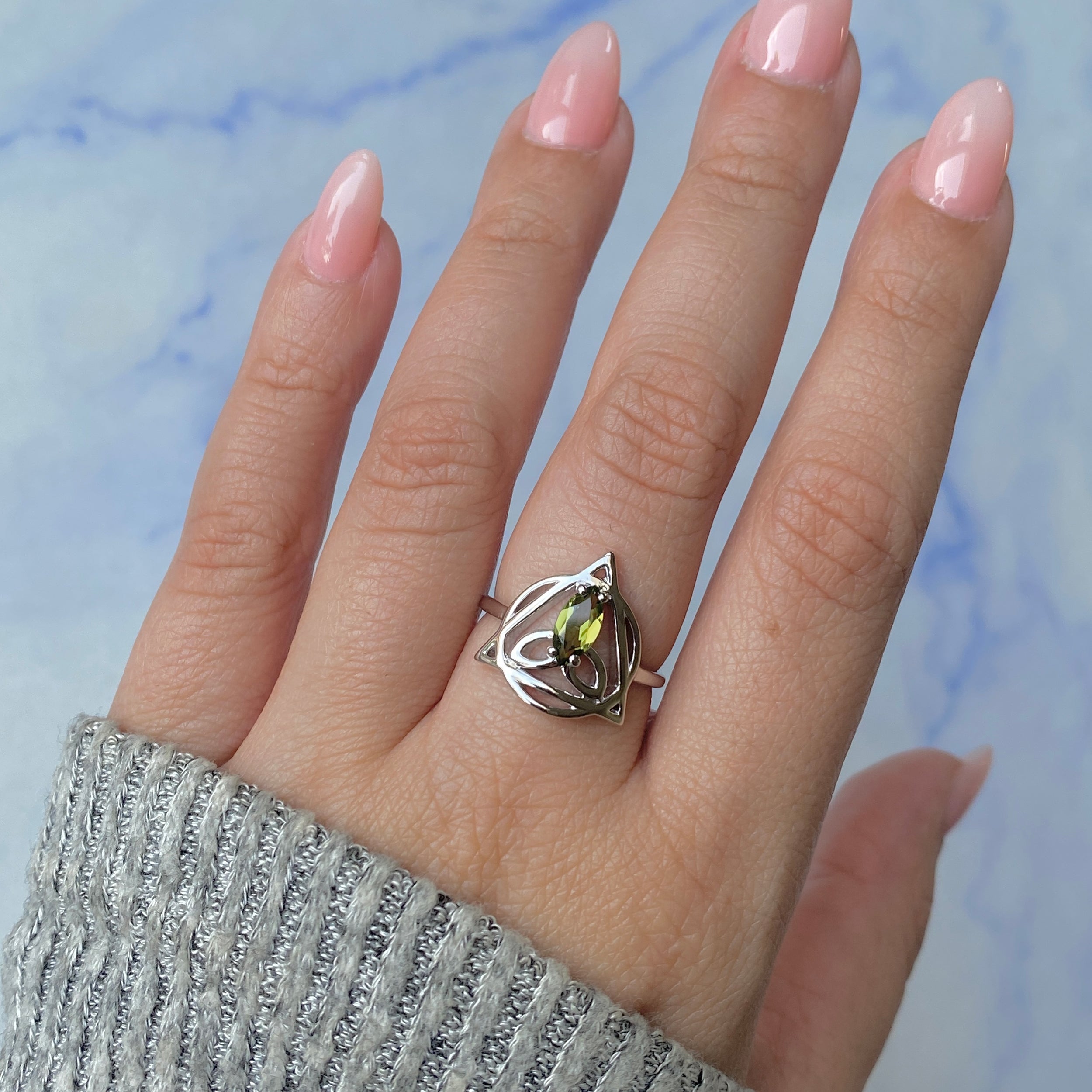 Moldavite Triquetra Ring-(MLD-RDR-2166.)