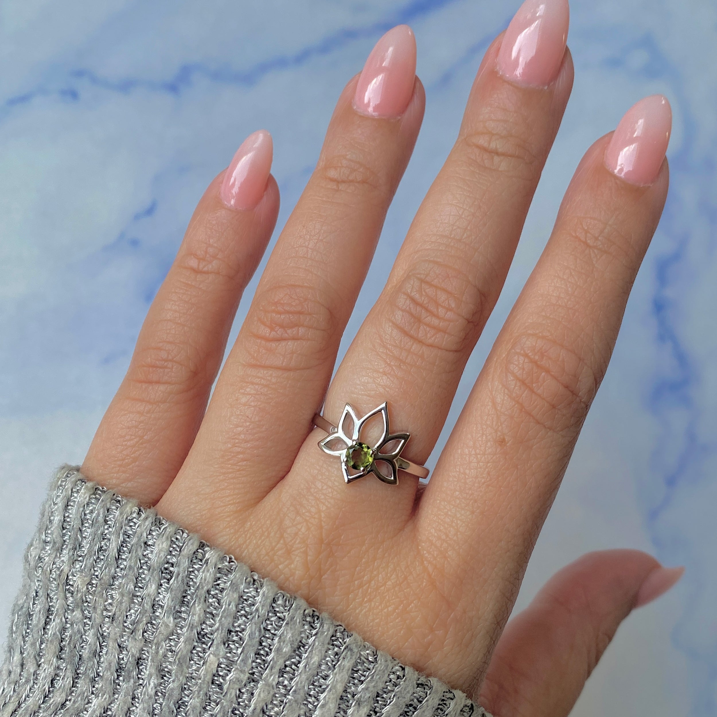 Moldavite Lotus Ring-(MLD-RDR-2168.)
