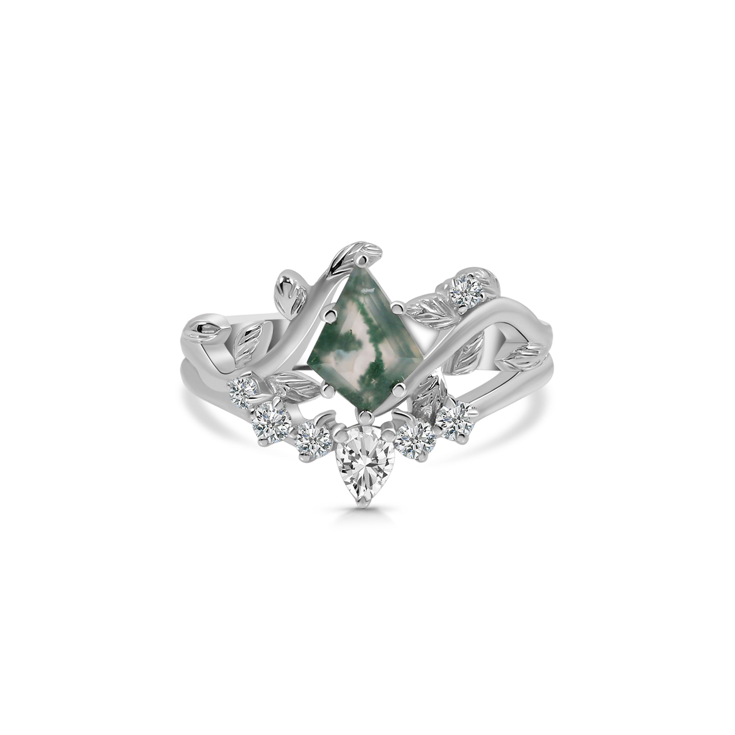 Moss Agate & White Topaz Ring-(MOA-RDR-3359.)