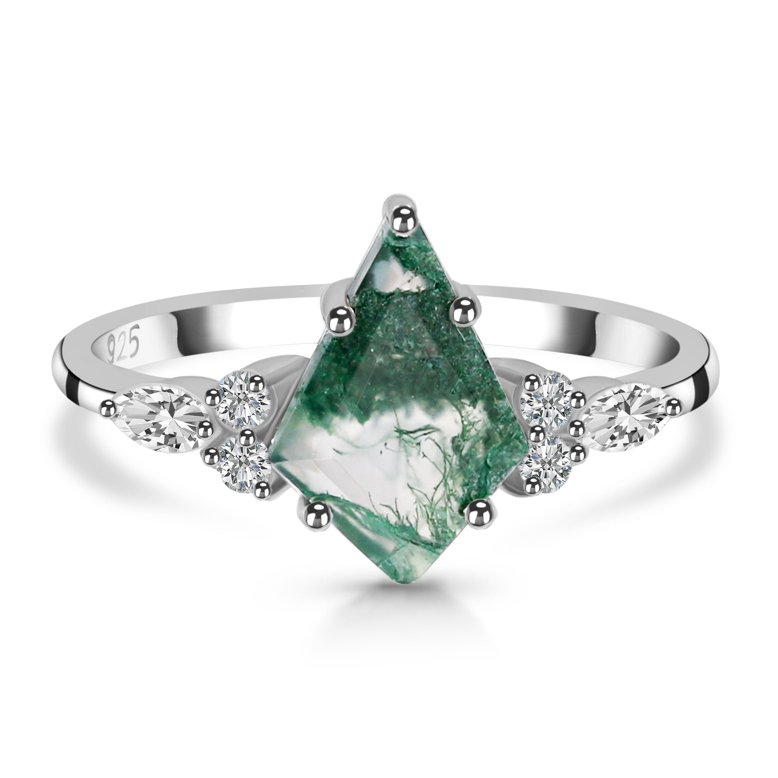 Moss Agate & White Topaz Ring-(MOA-RDR-3366.)