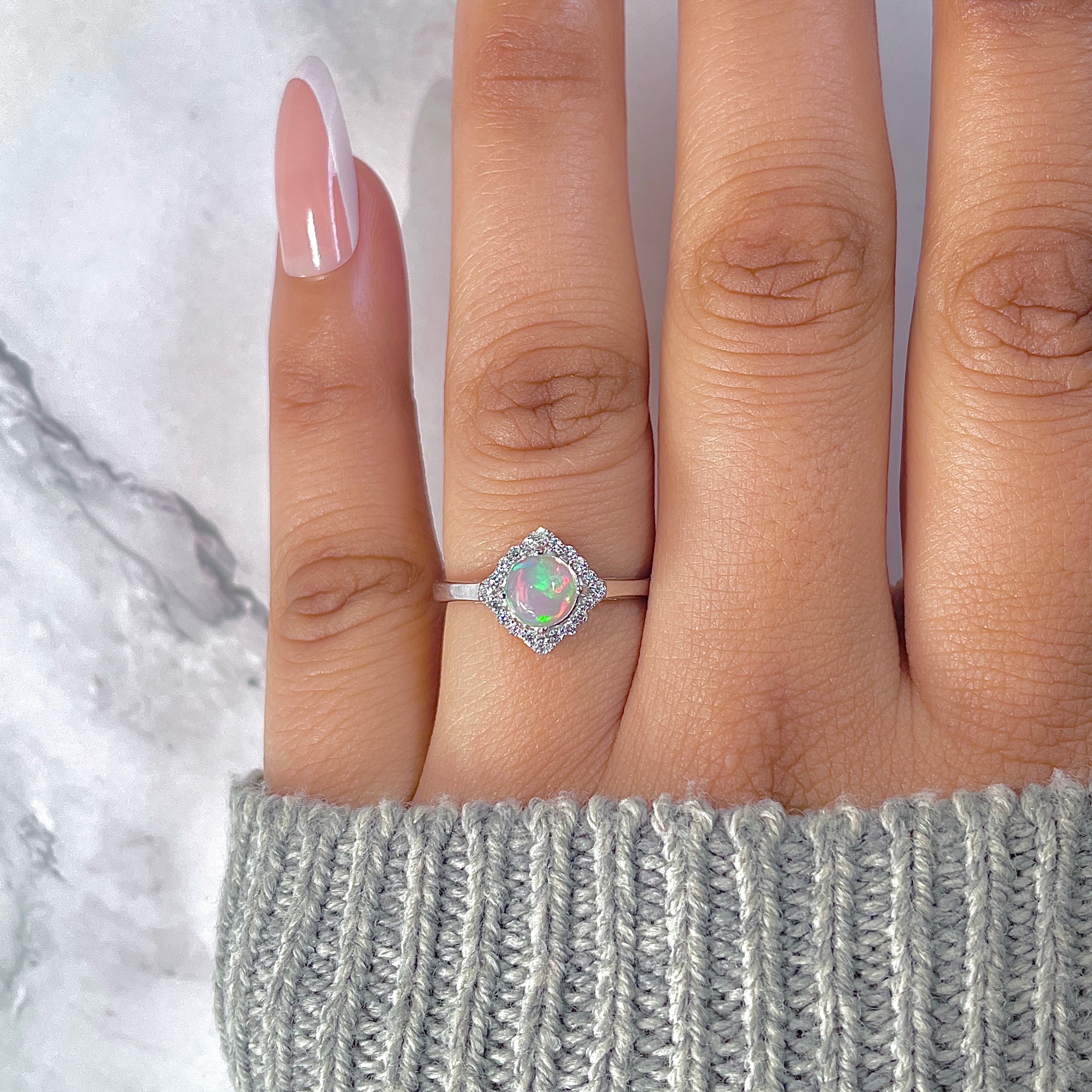 Opal & White Topaz Ring-(OPL-RDR-1744.)