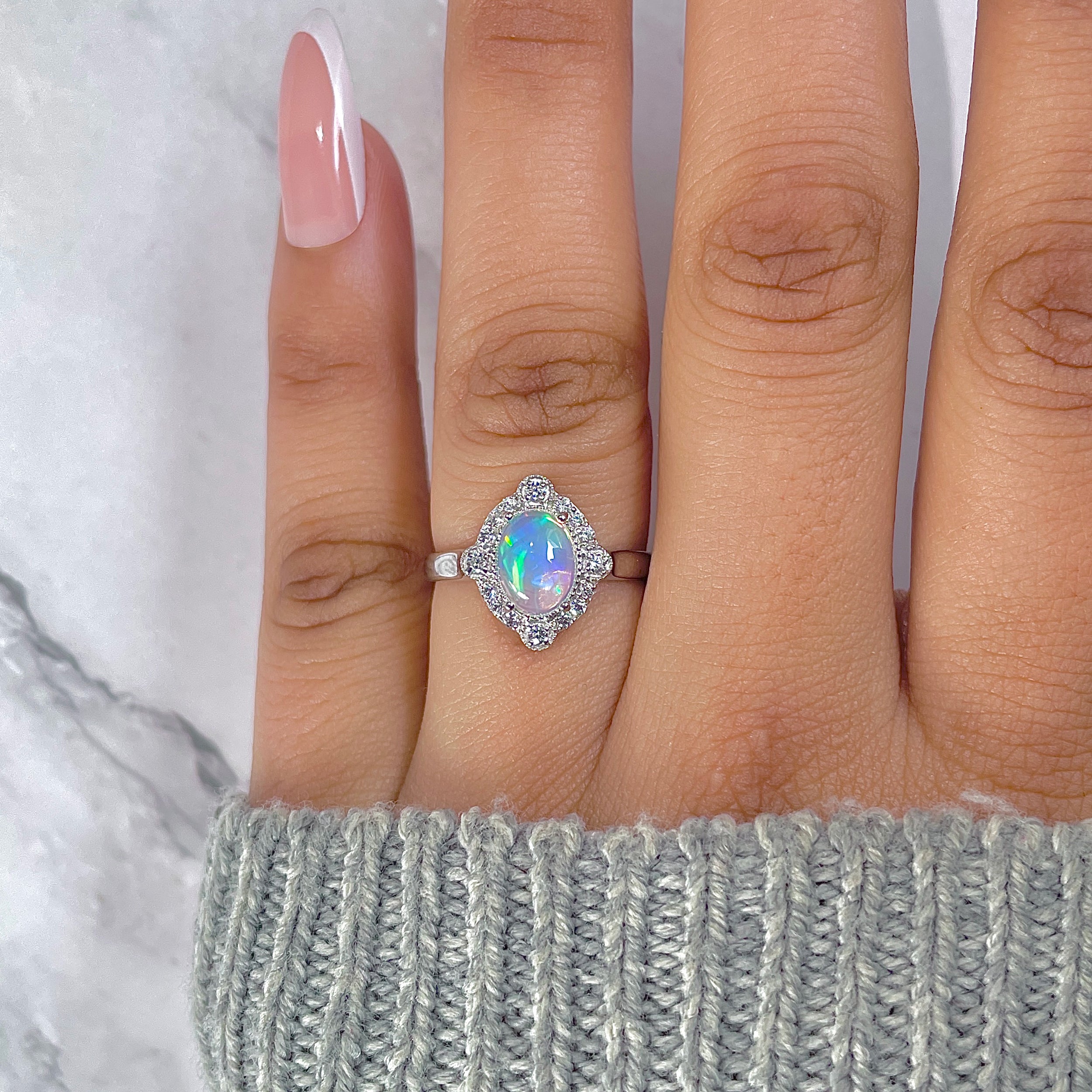 Opal & White Topaz Ring-(OPL-RDR-1765.)