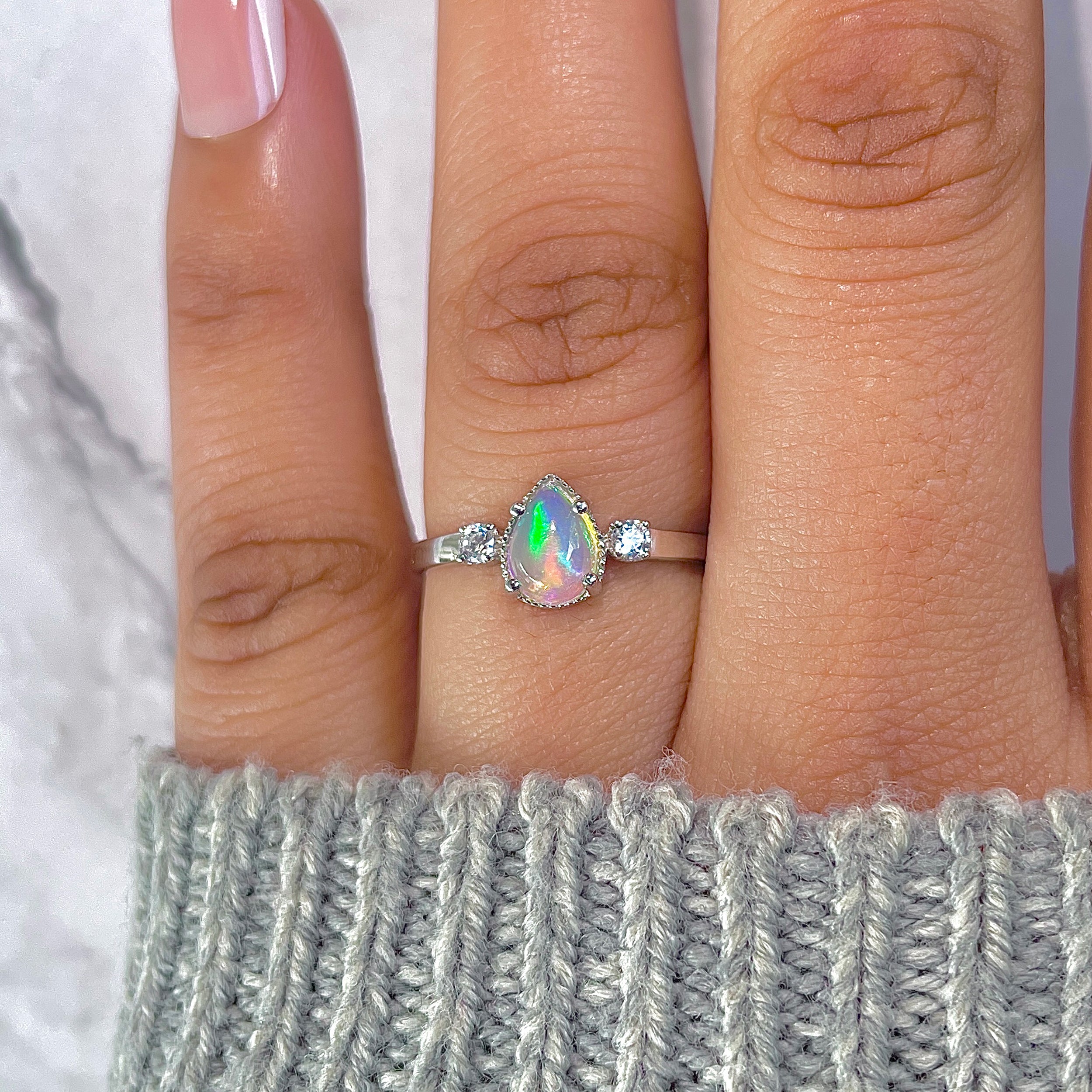 Opal & White Topaz Ring-(OPL-RDR-1772.)