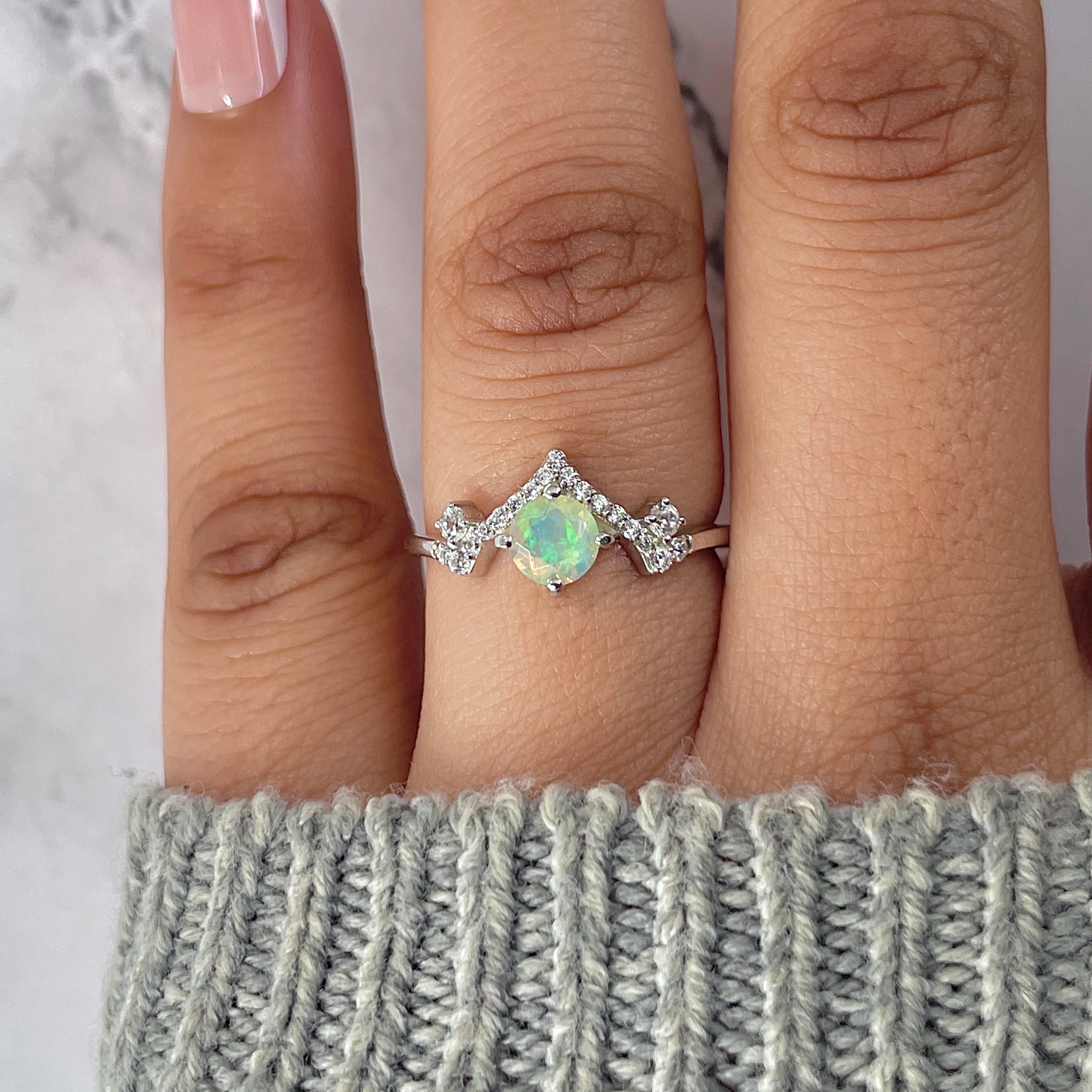 Opal & White Topaz Ring-(OPL-RDR-2296.)