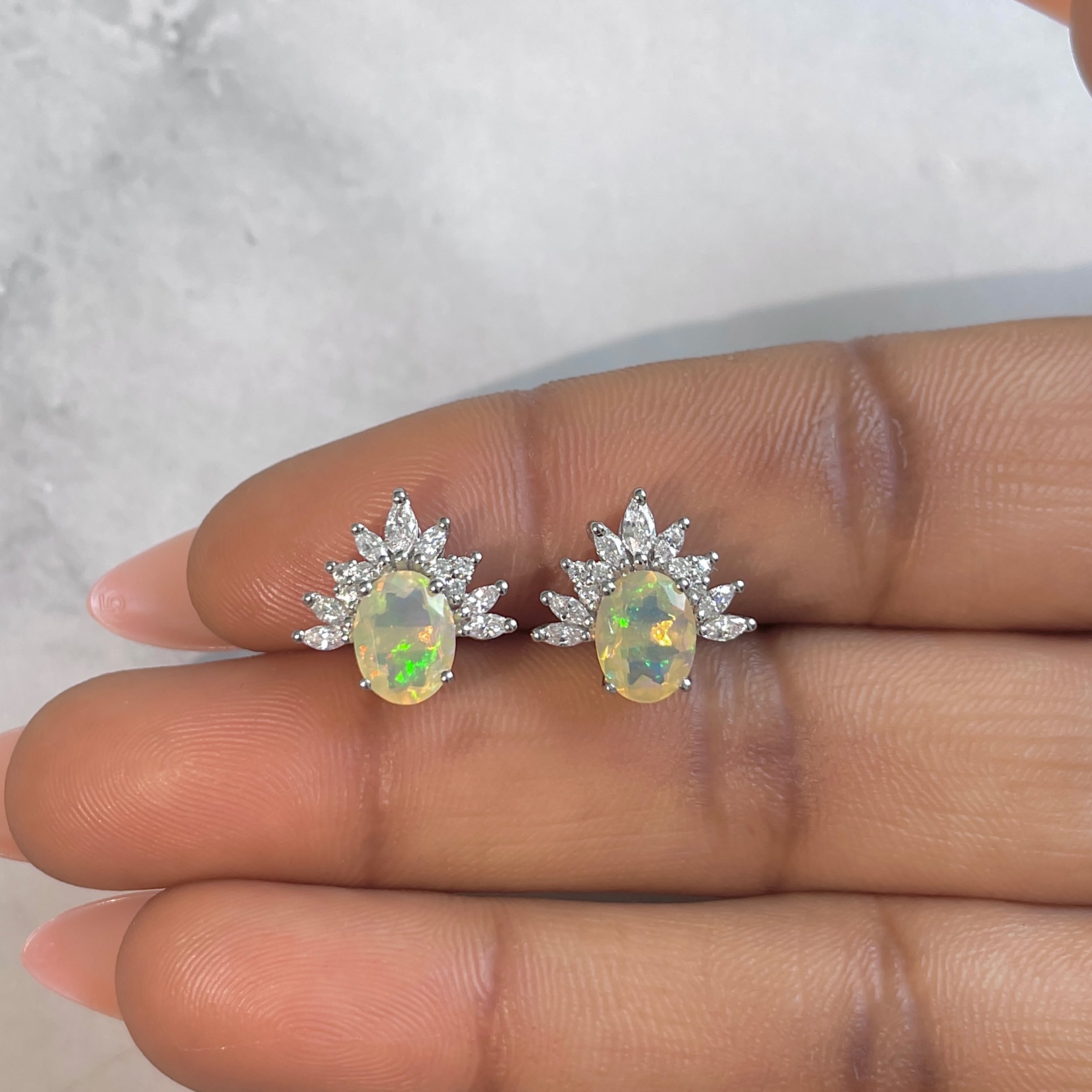 Opal & White Topaz Stud Earring-(OPL-RE-71.)