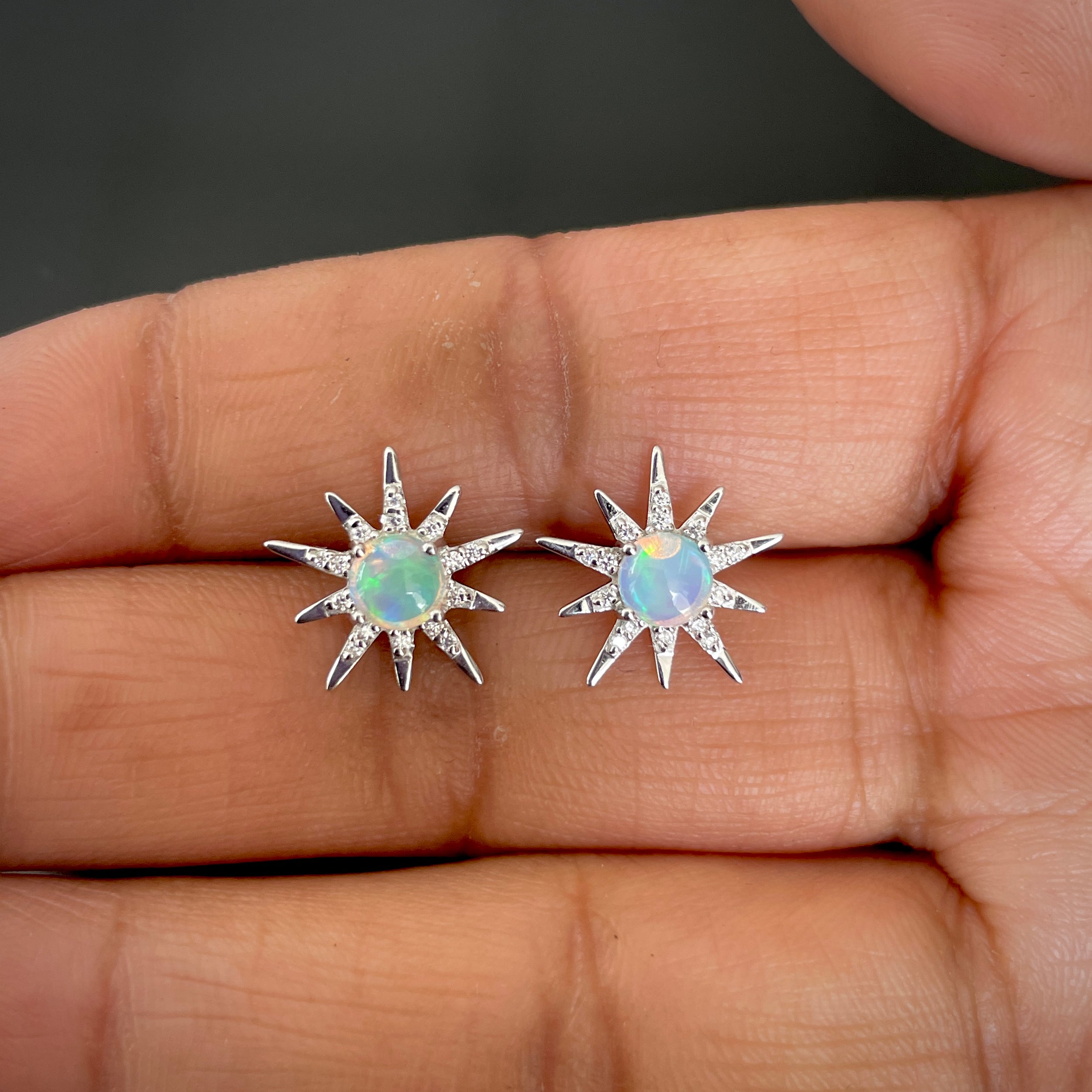 Opal & White Topaz Stud Earring-(OPL-RE-50.)