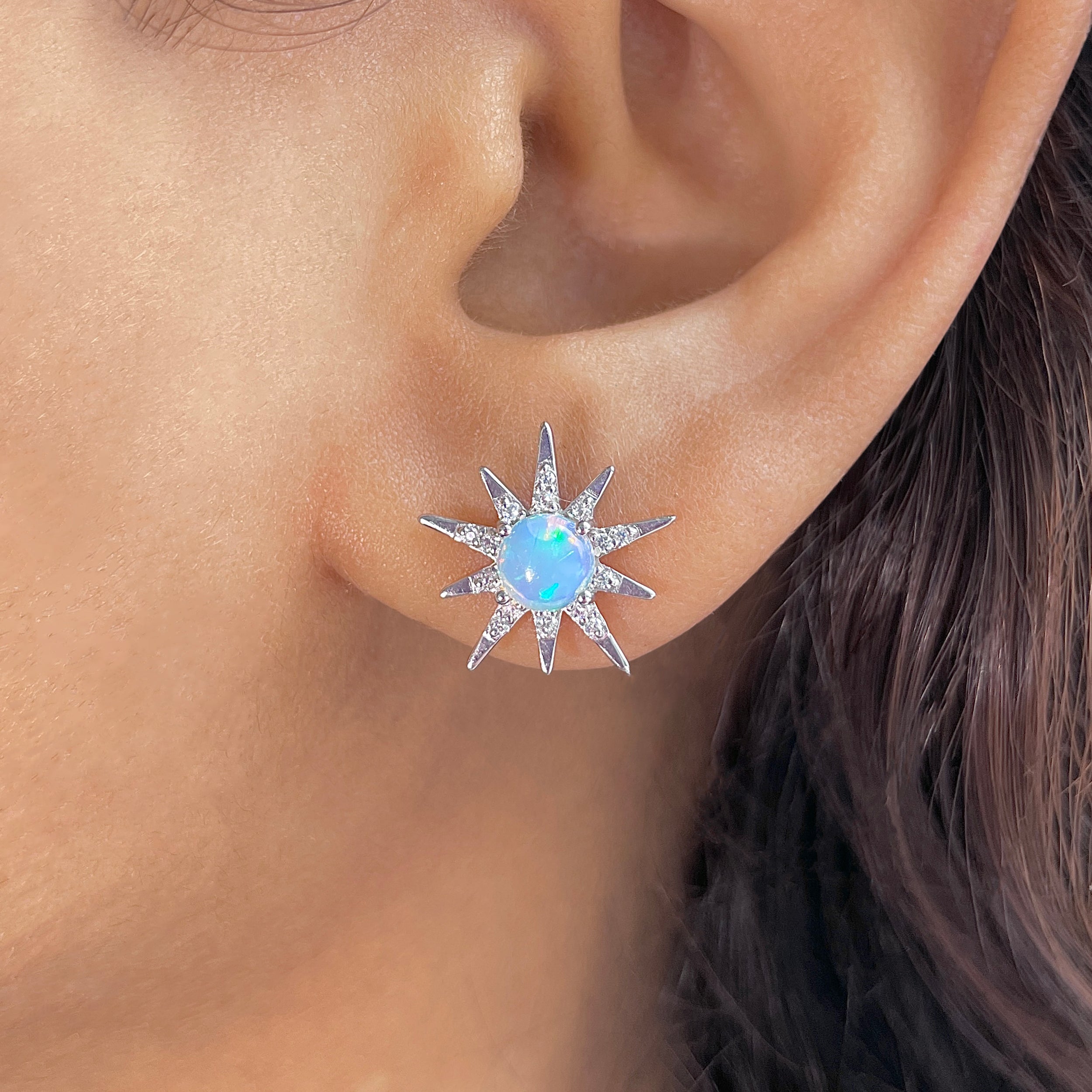Opal & White Topaz Stud Earring-(OPL-RE-50.)