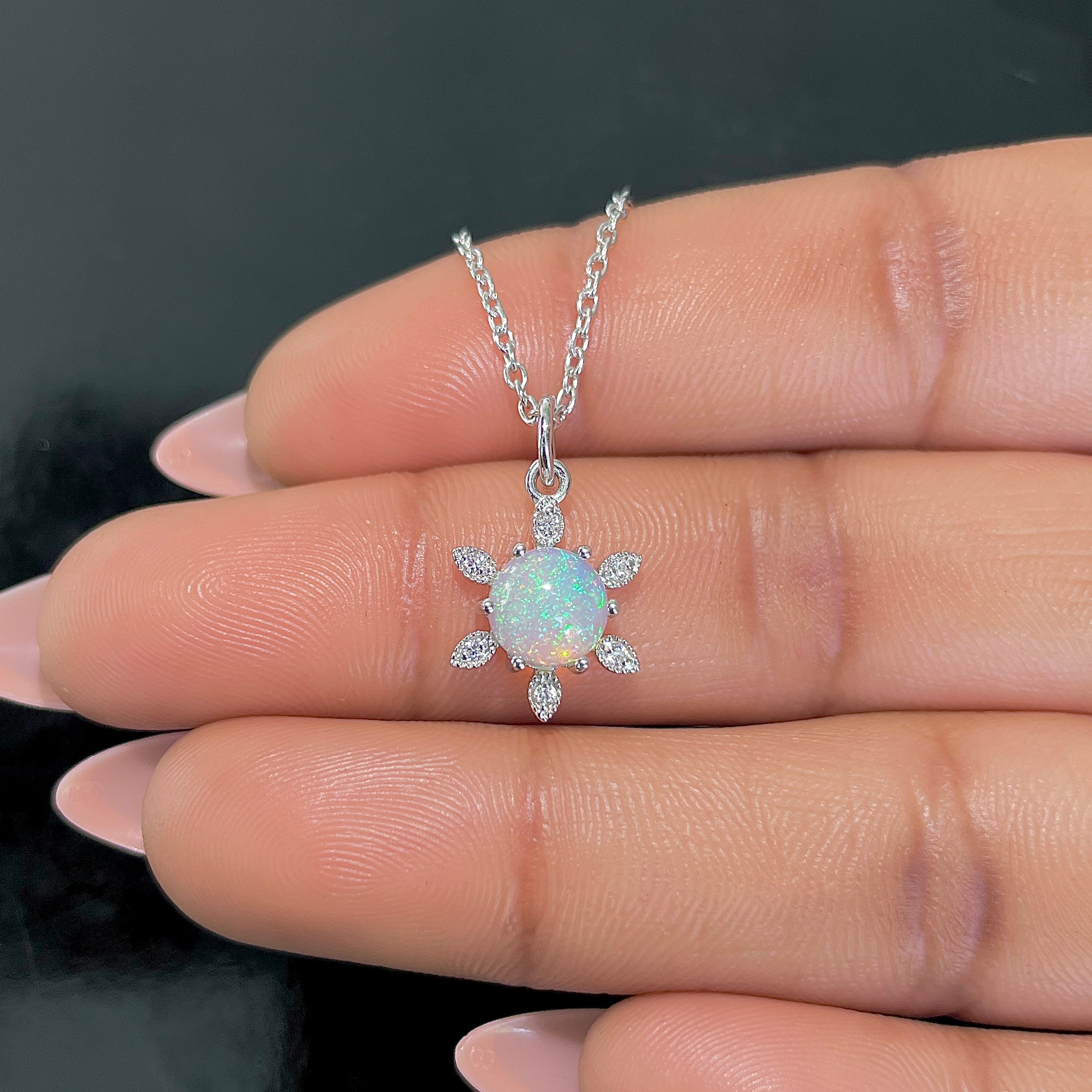 Opal & White Topaz Necklace With Slider Lock-(OPL-RDN-75.)
