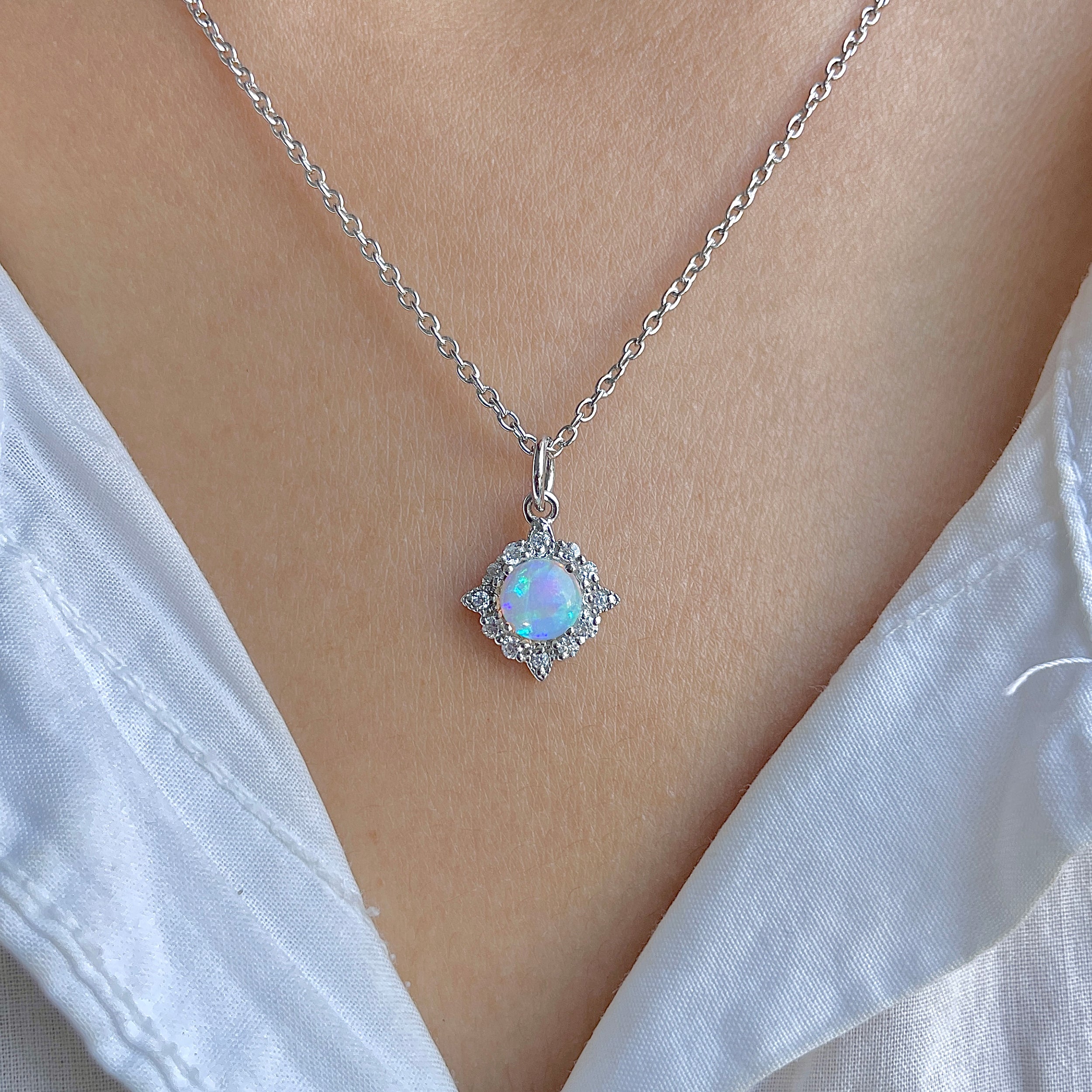 Opal & White Topaz Necklace With Slider Lock-(OPL-RDN-77.)