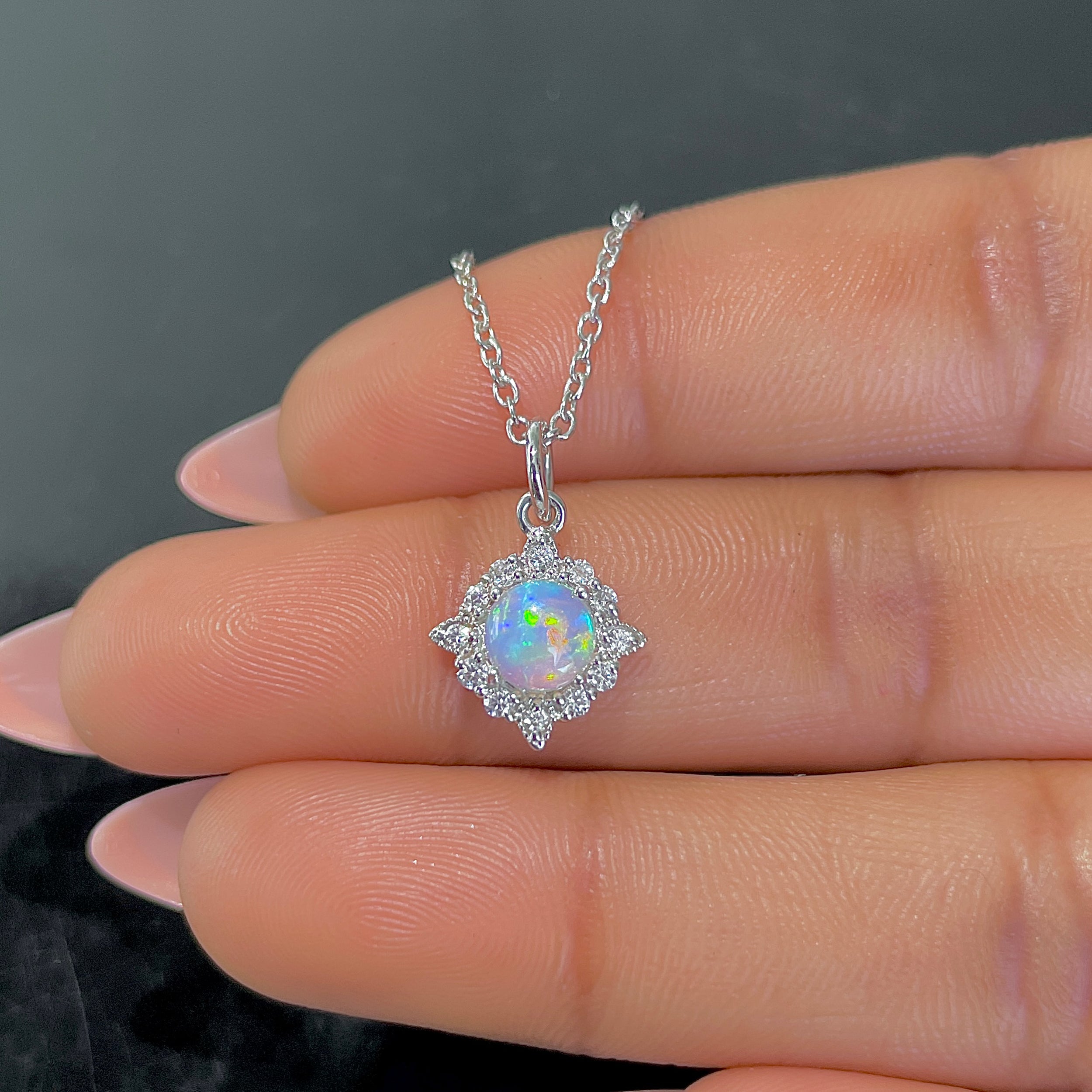 Opal & White Topaz Necklace With Slider Lock-(OPL-RDN-77.)