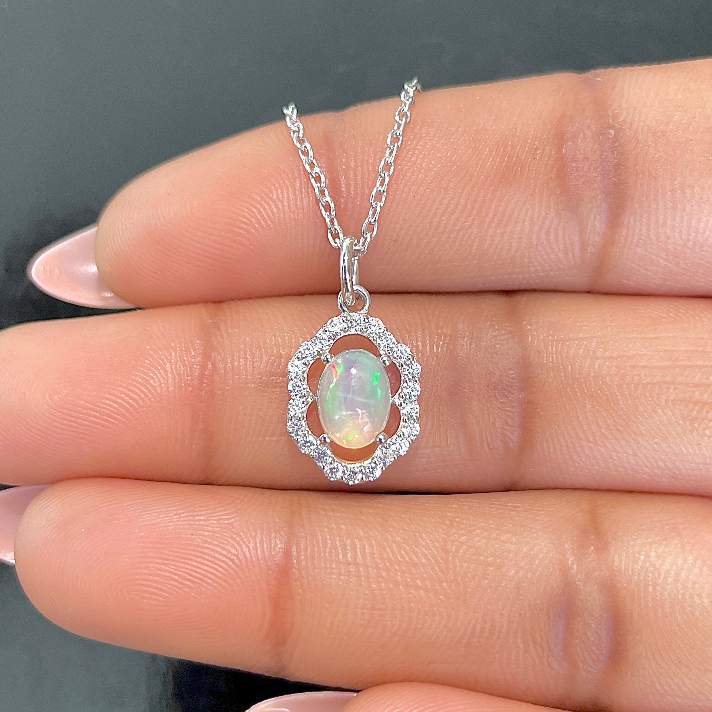 Opal & White Topaz Necklace With Slider Lock-(OPL-RDN-78.)