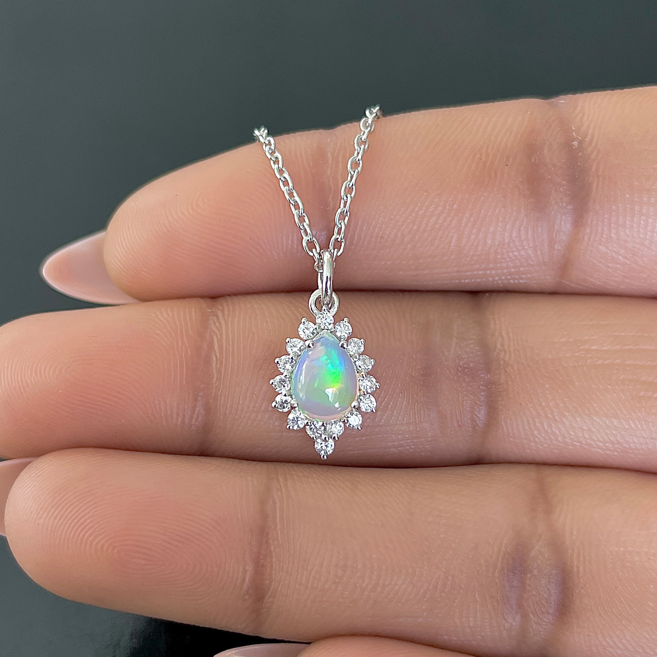Opal & White Topaz Necklace With Slider Lock-(OPL-RDN-79.)