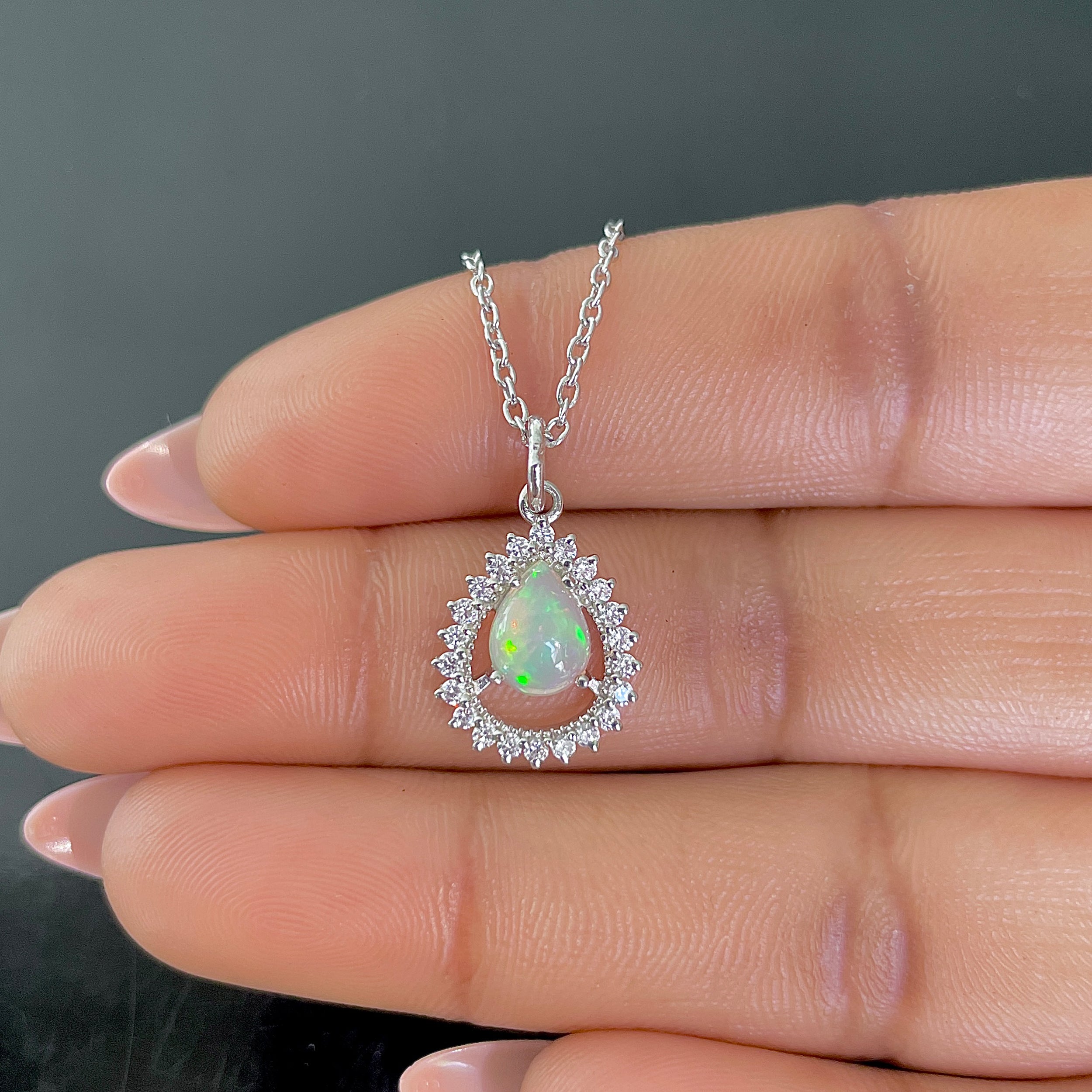 Opal & White Topaz Necklace With Slider Lock-(OPL-RDN-80.)