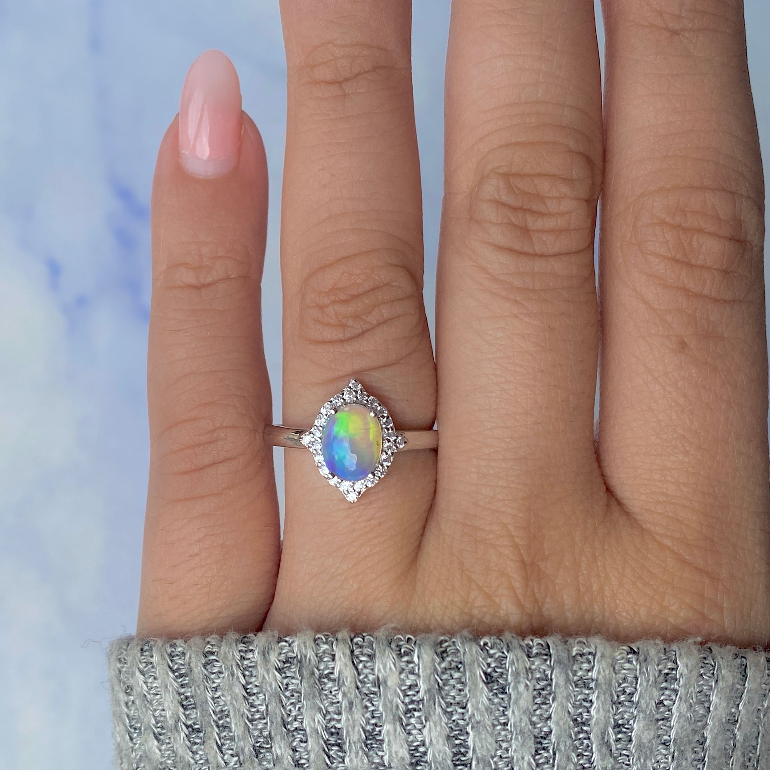 Opal & White Topaz Ring-(OPL-RDR-1745.)