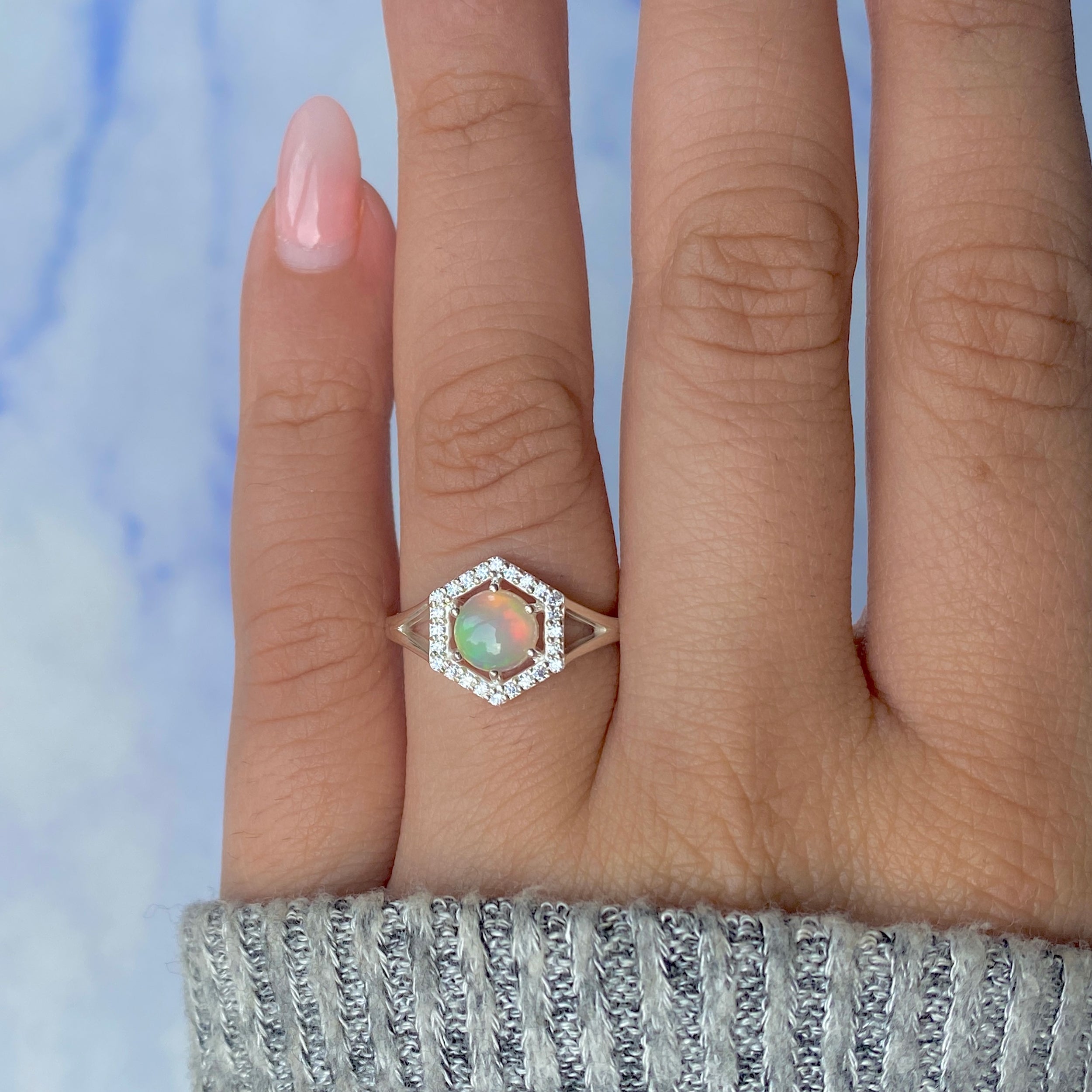 Opal & White Topaz Ring-(OPL-RDR-1800.)