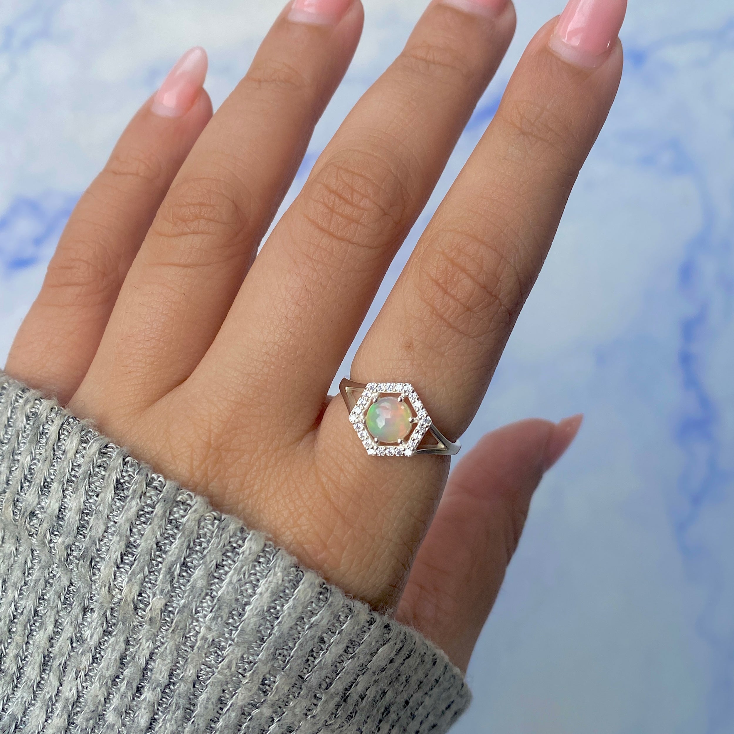 Opal & White Topaz Ring-(OPL-RDR-1800.)