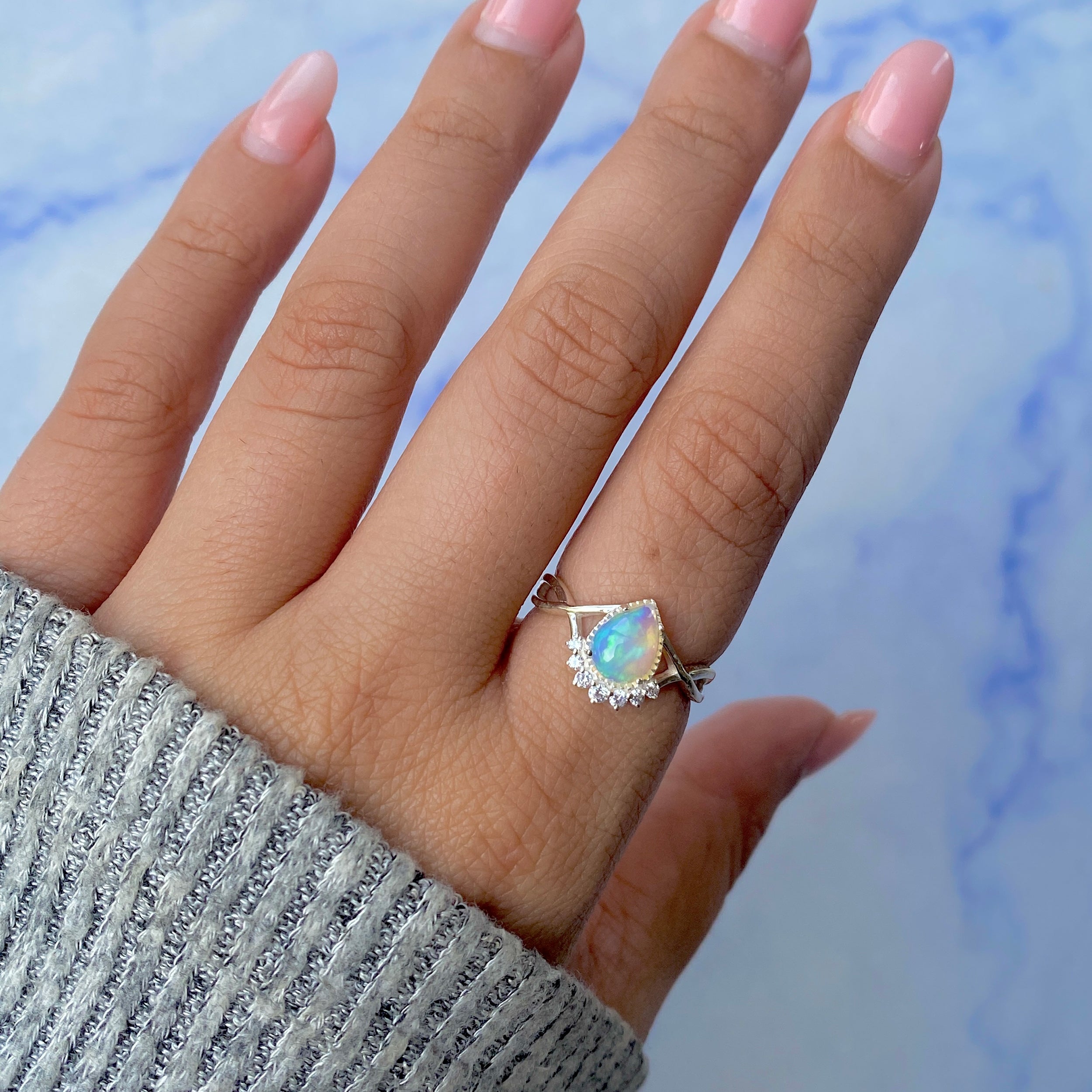 Opal & White Topaz Ring-(OPL-RDR-1930.)