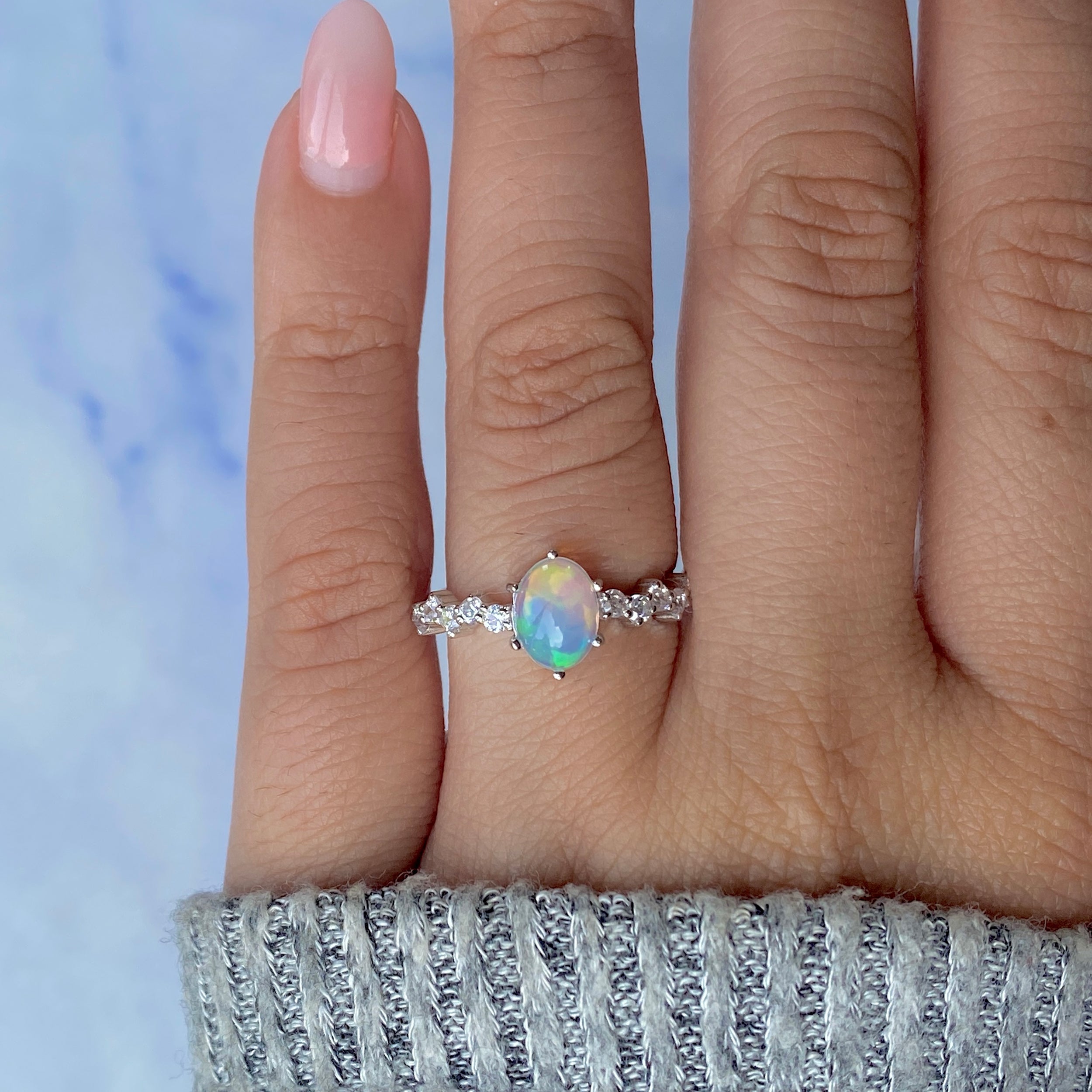 Opal & White Topaz Ring-(OPL-RDR-2241.)