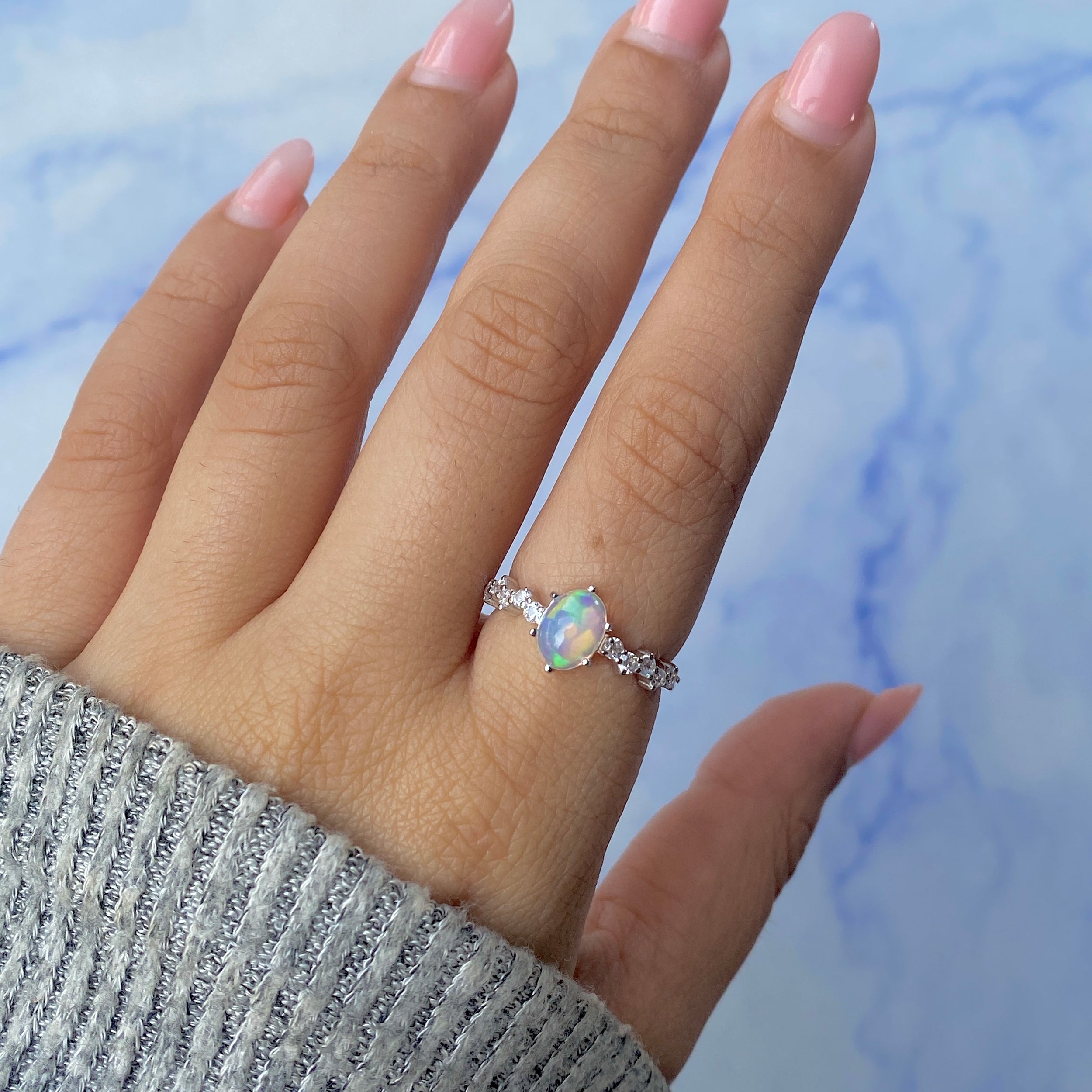 Opal & White Topaz Ring-(OPL-RDR-2241.)