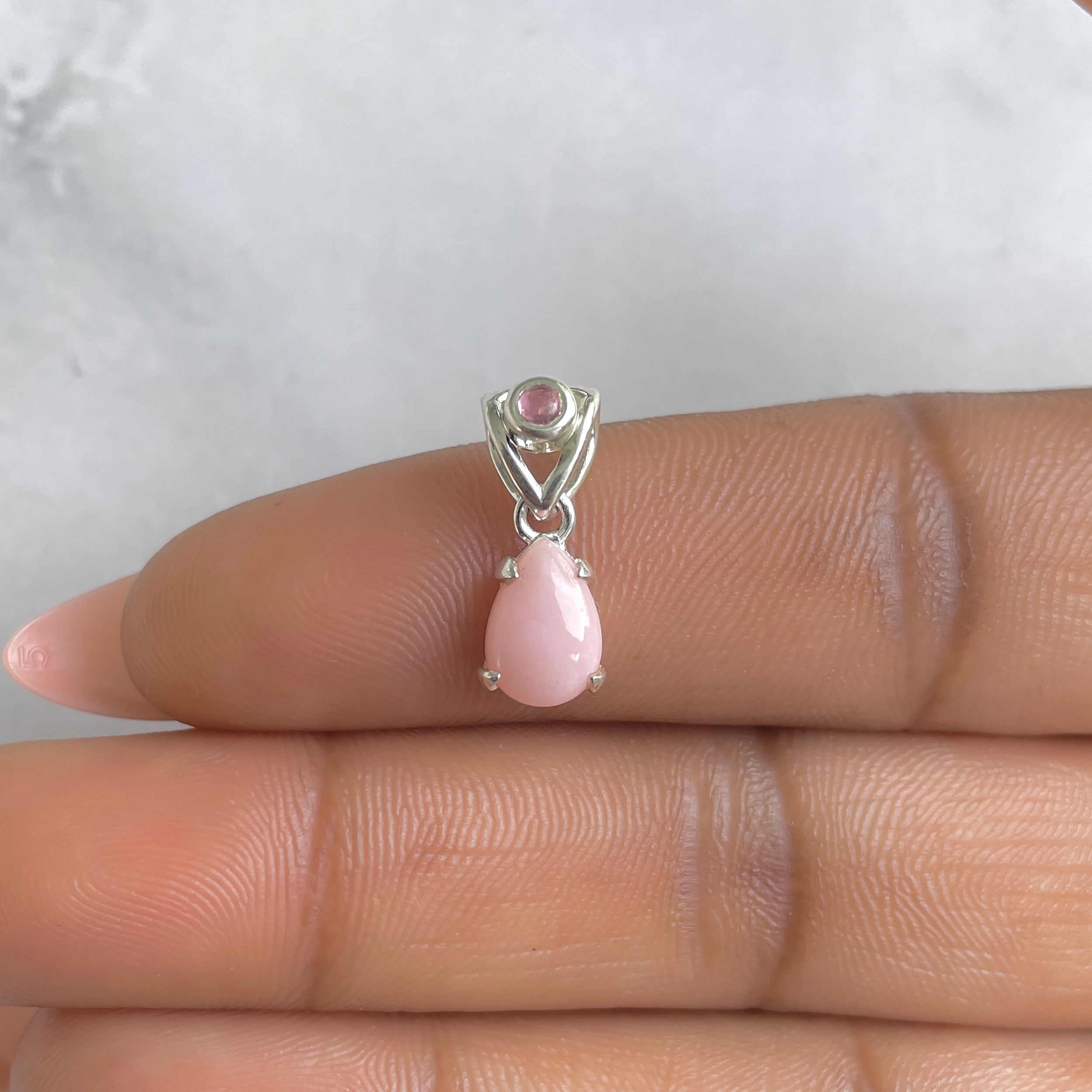 Pink Opal & Tourmaline Pendant-(PKO-RDP-552-TRM-LOOP.)