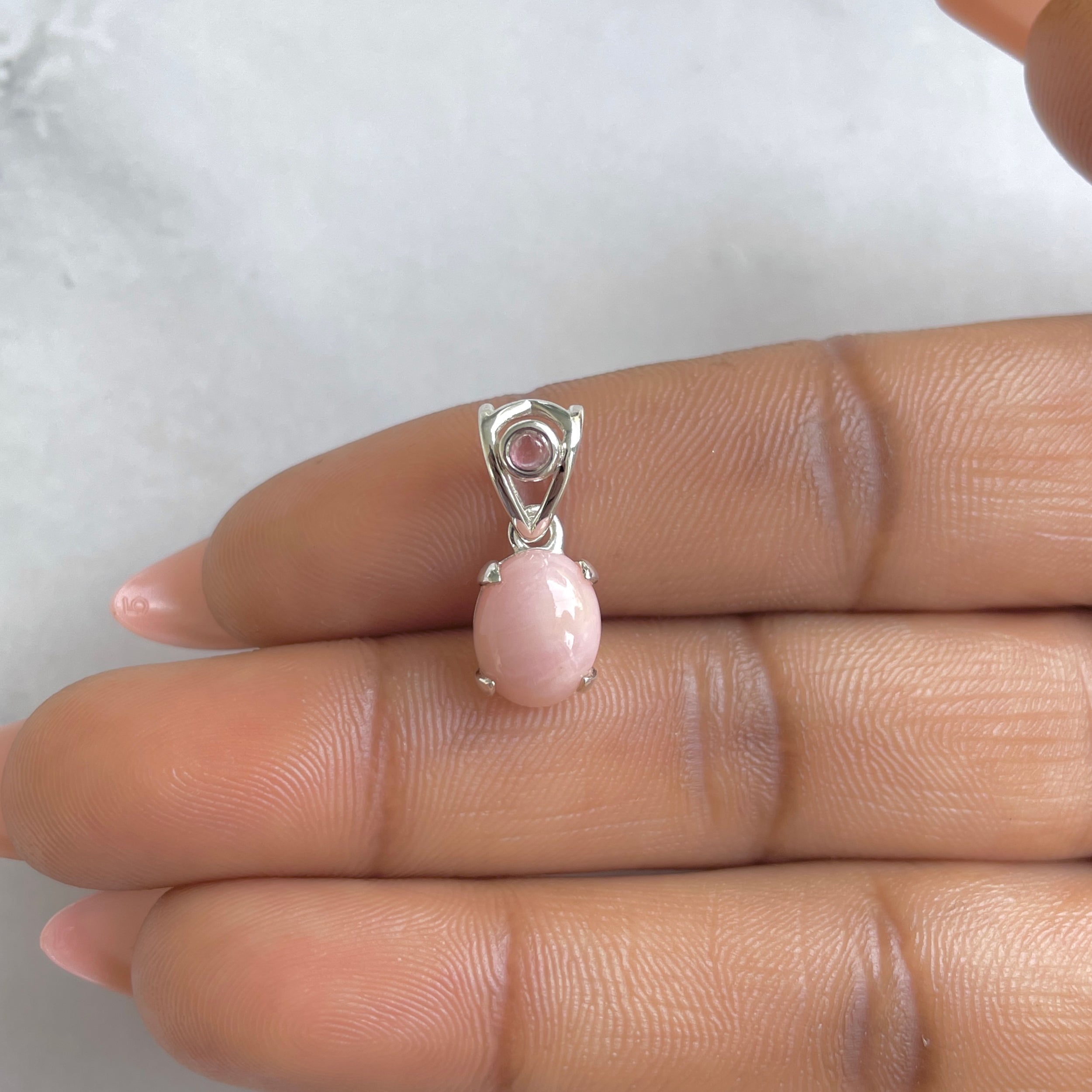 Pink Opal & Tourmaline Pendant-(PKO-RDP-554-V-TRM-LOOP.)