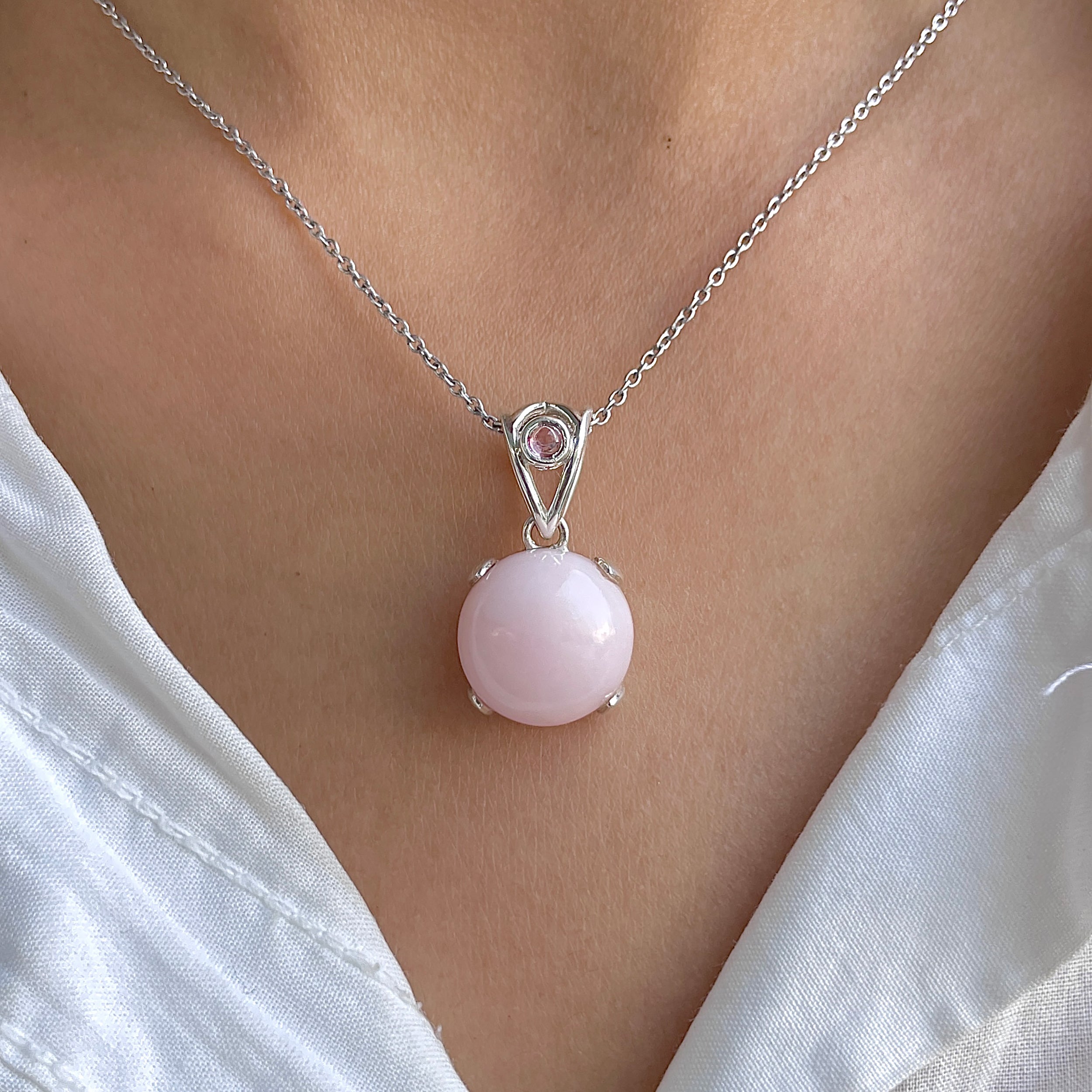 Pink Opal & Tourmaline Pendant-(PKO-RDP-562-TRM-V-LOOP.)