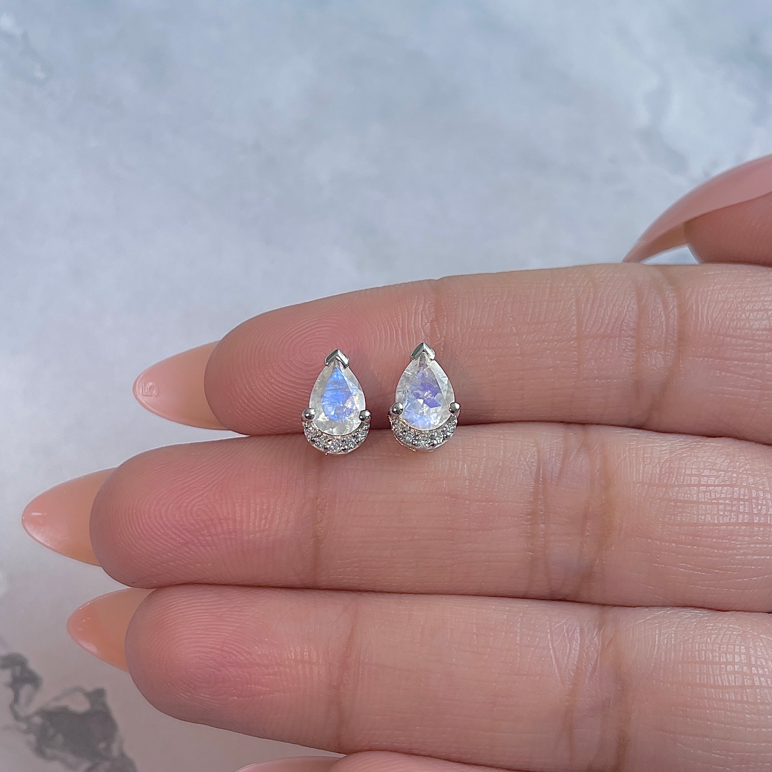 Moonstone & White Topaz Stud Earring-(RBM-RDE-1262.)