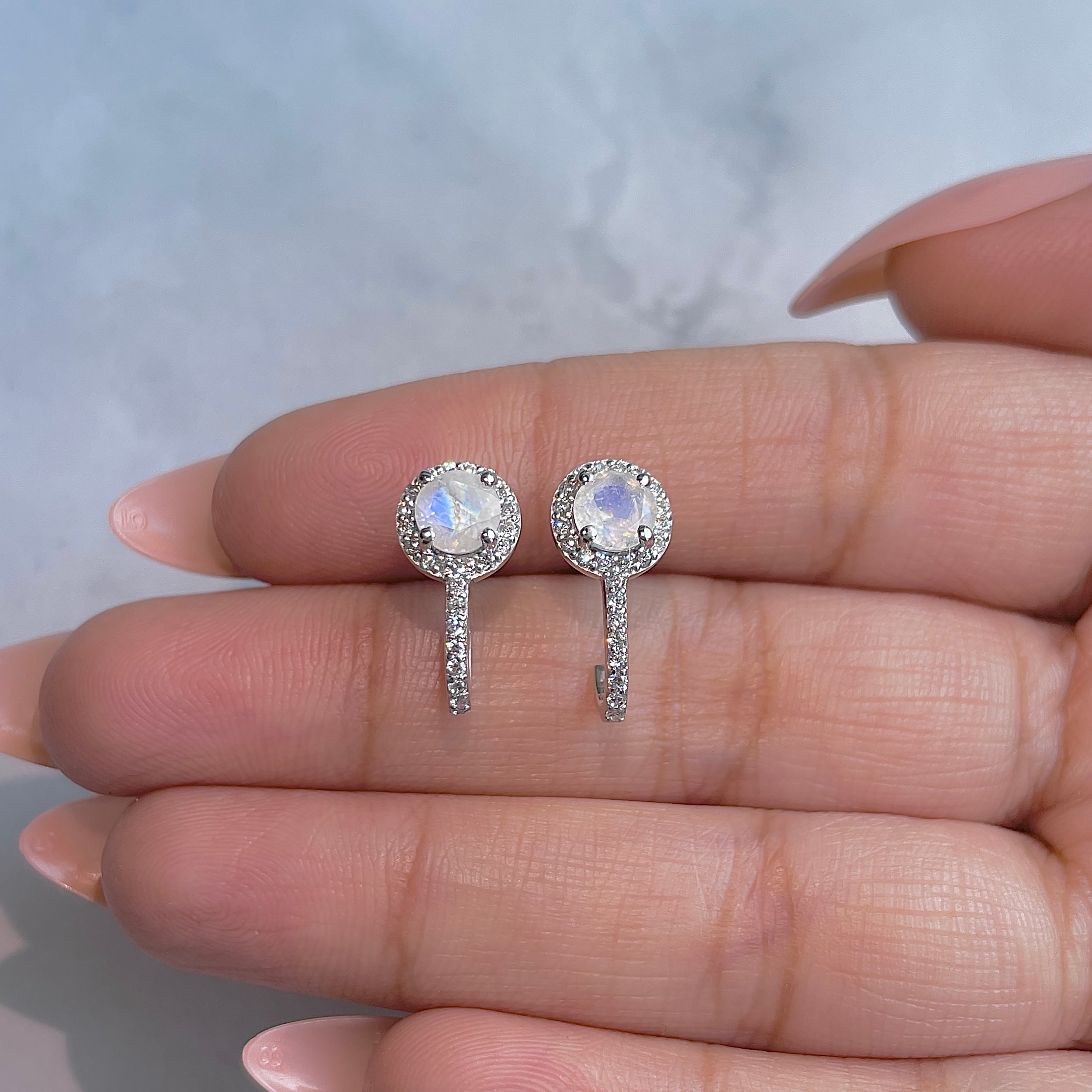 Moonstone & White Topaz Stud Earring-(RBM-RDE-1264.)