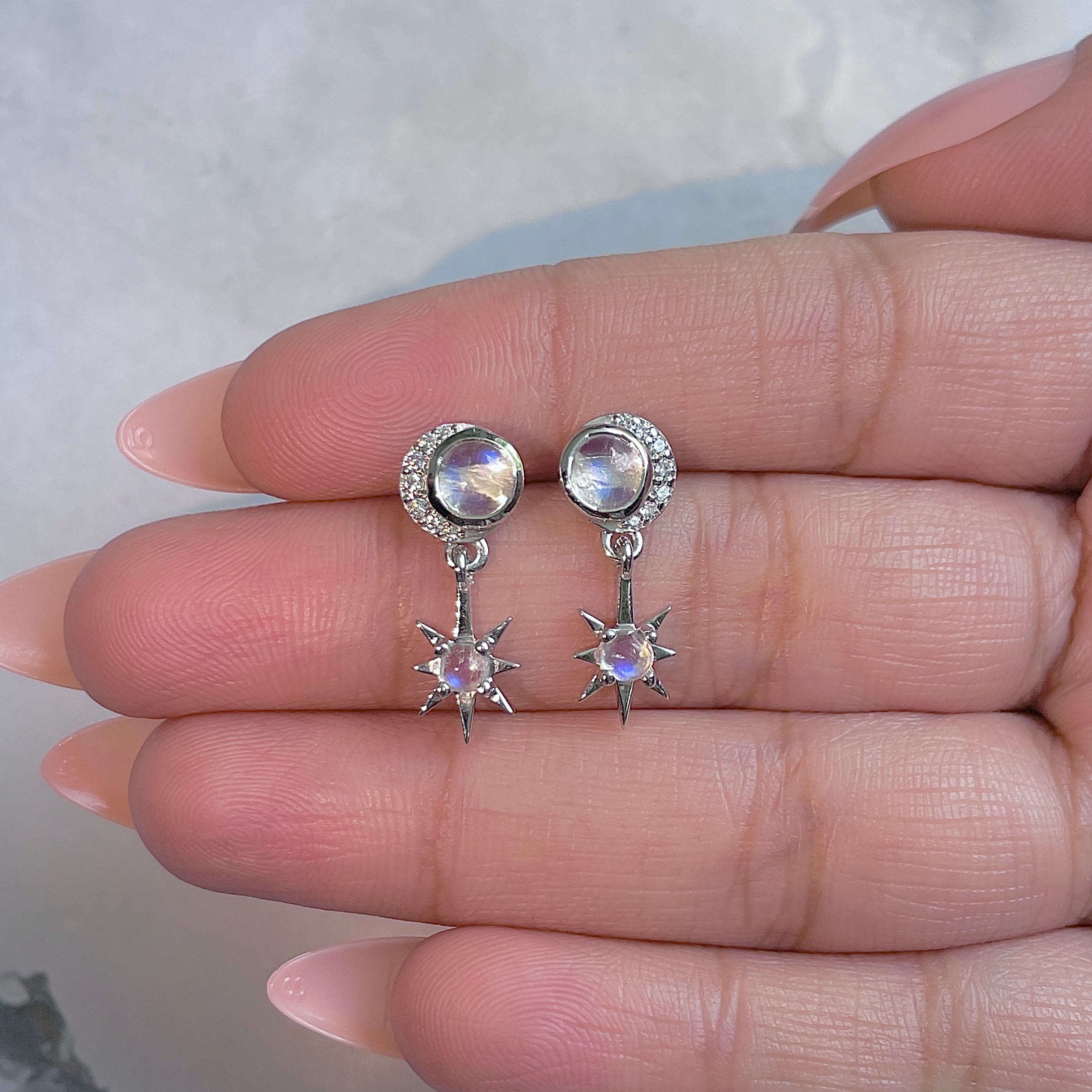 Moonstone Moon & Star Stud Earring-(RBM-RDE-1272.)