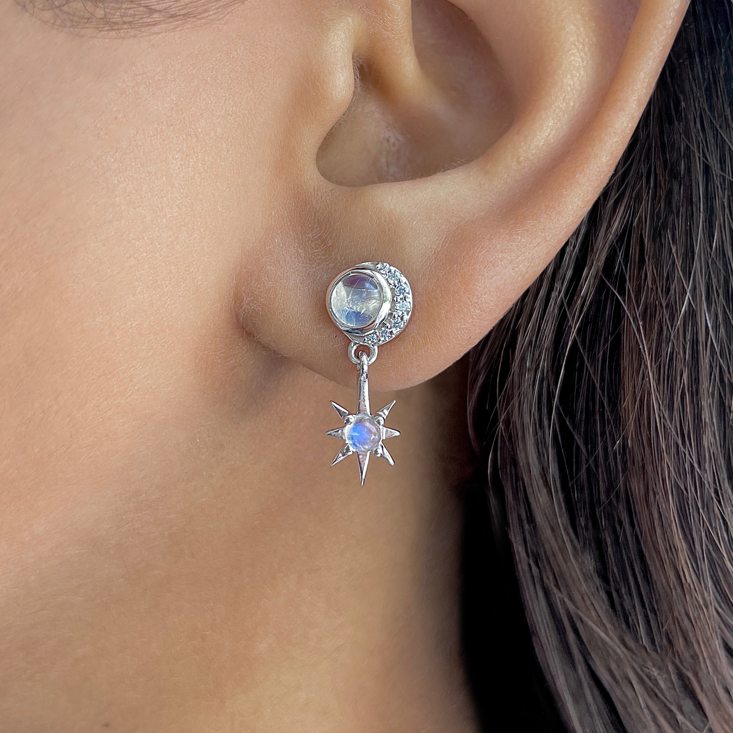 Moonstone Moon & Star Stud Earring-(RBM-RDE-1272.)