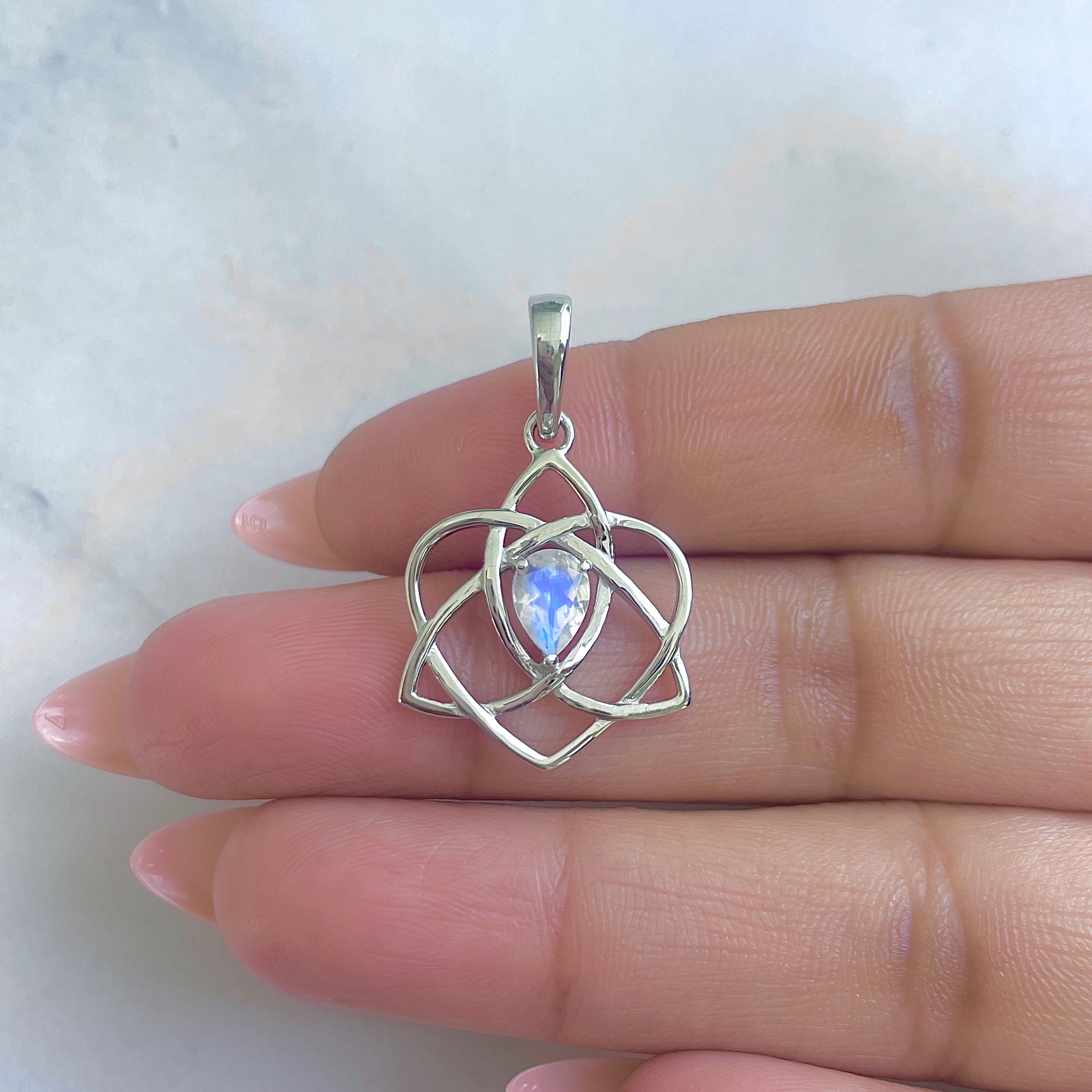 Moonstone Triquetra Heart Knot Pendant-(RBM-RDEP-880.)