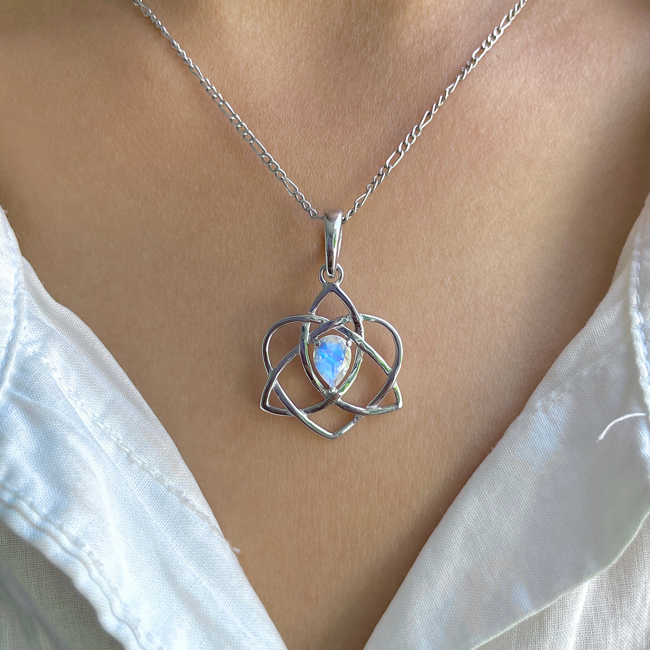 Moonstone Triquetra Heart Knot Pendant-(RBM-RDEP-880.)