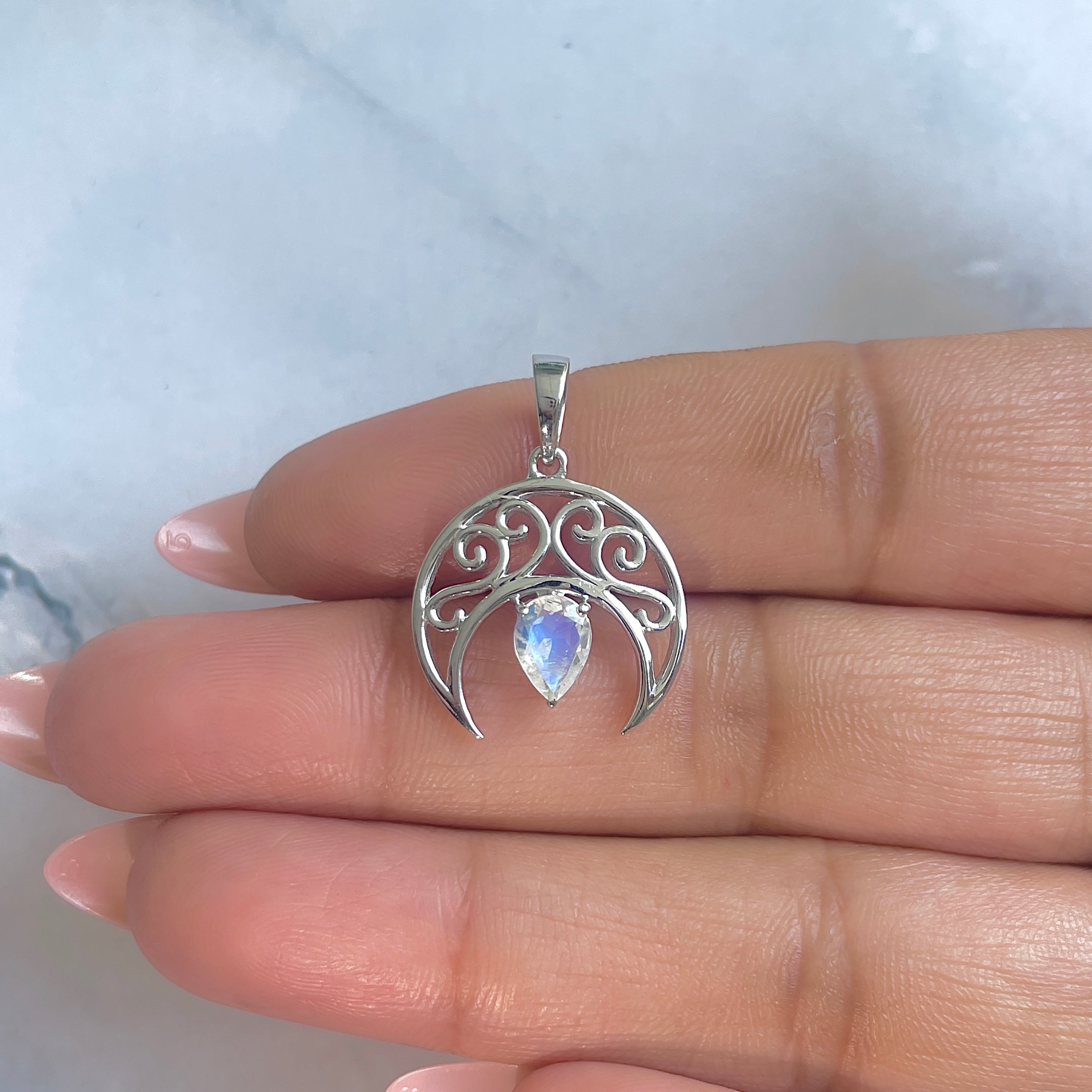 Moonstone Crescent Moon Pendant-(RBM-RDEP-890.)