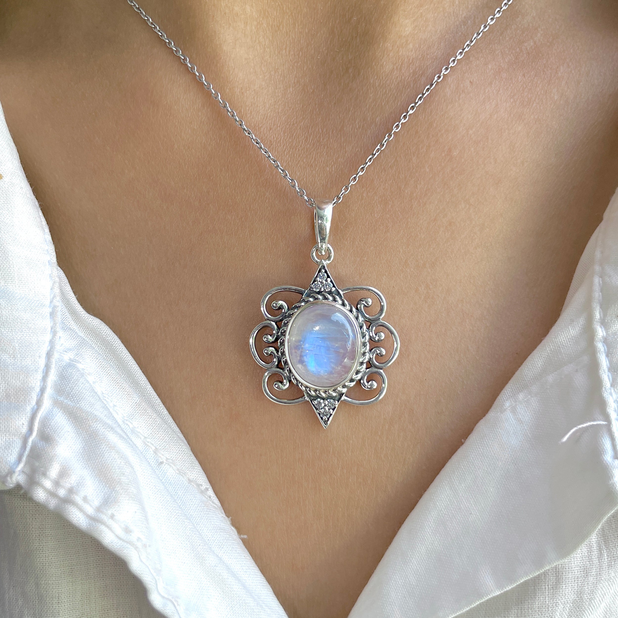 Moonstone & White Topaz Pendant-(RBM-RDP-334.)