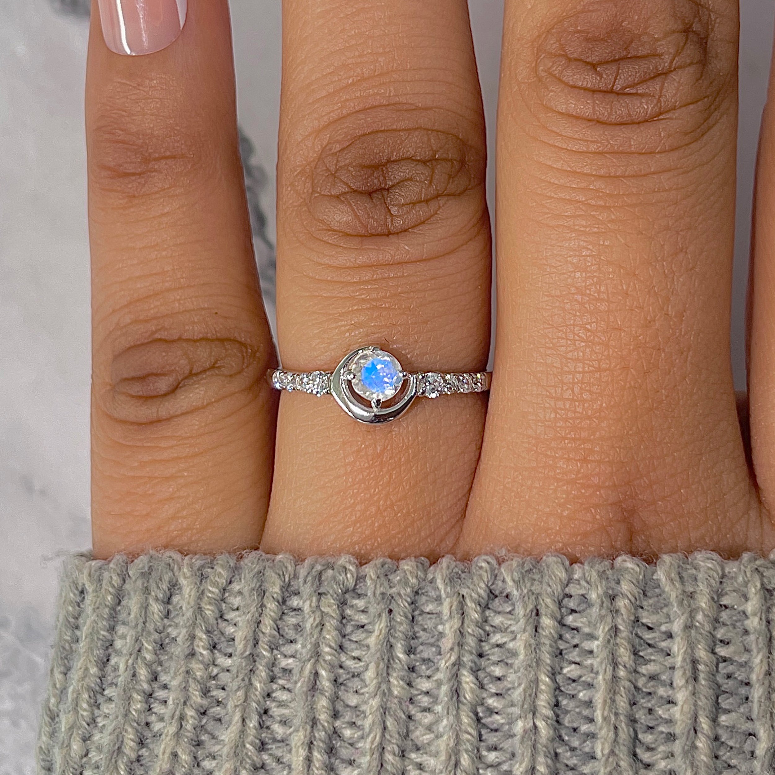 Moonstone & White Topaz Ring-(RBM-RDR-2292.)