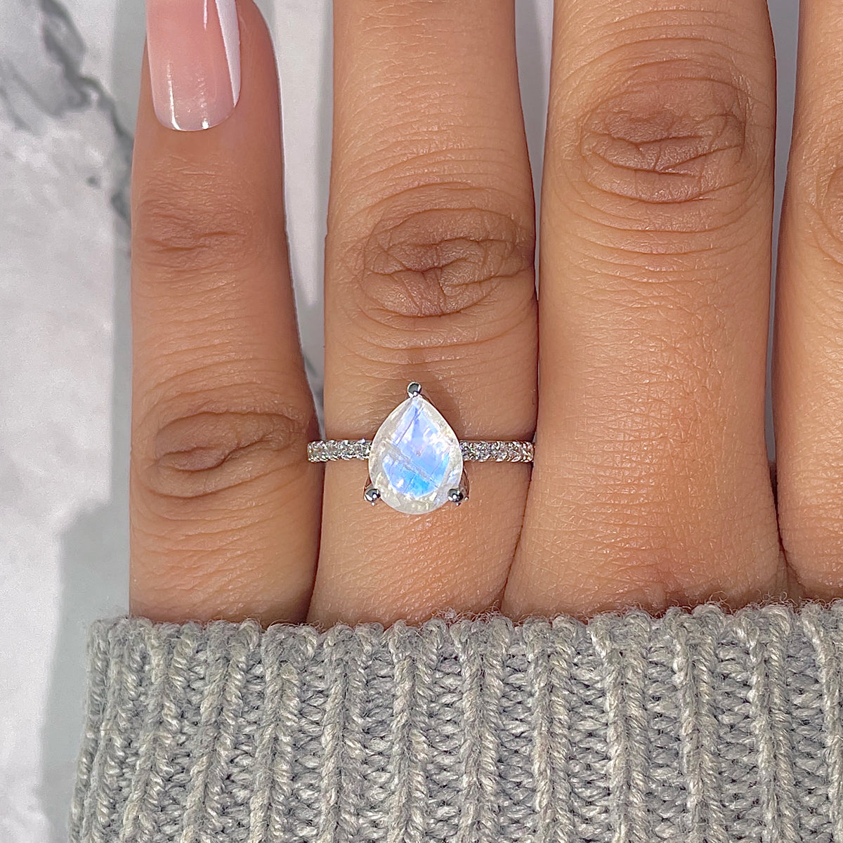 Moonstone & White Topaz Ring-(RBM-RDR-2860.)