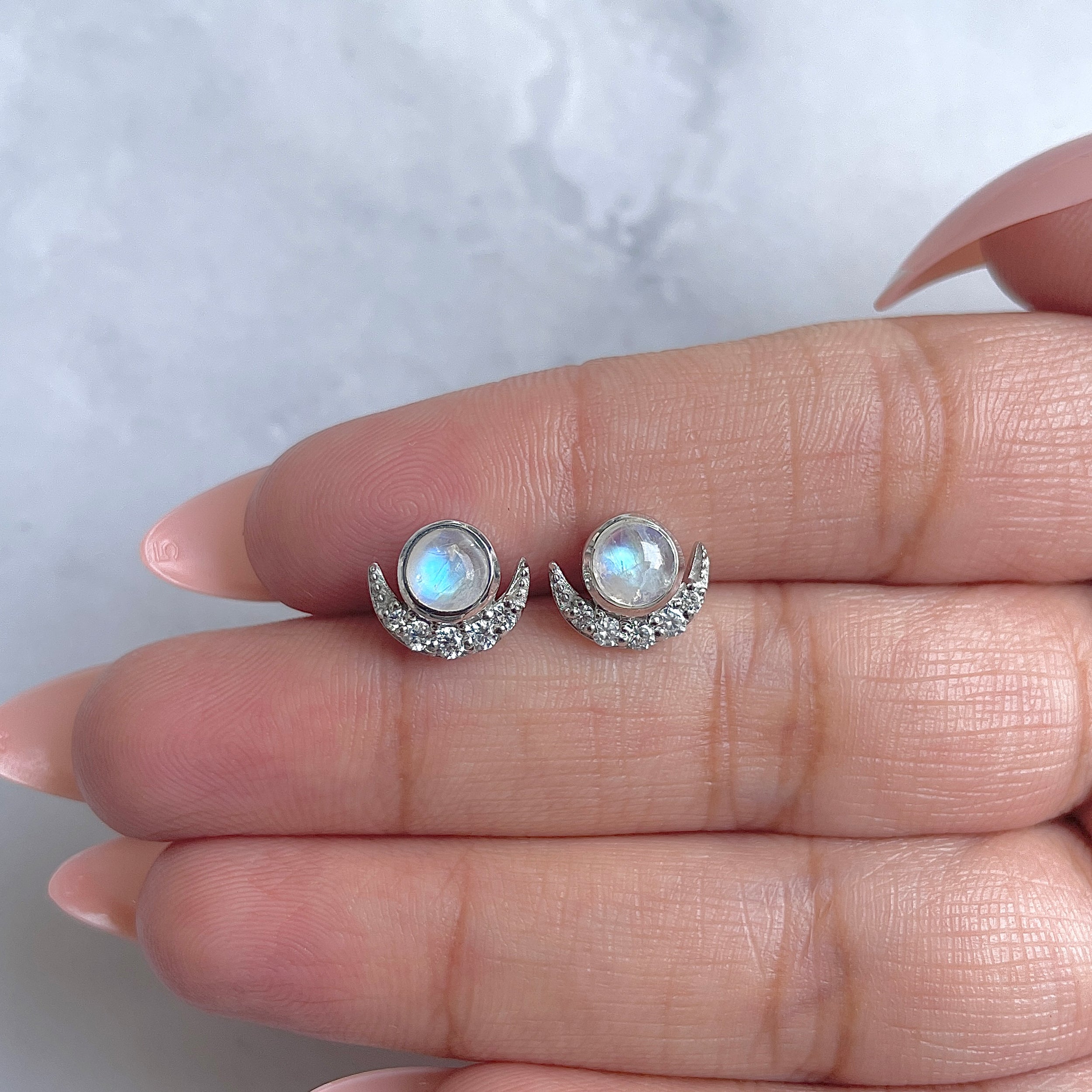 Moonstone & White Topaz Stud Earring-(RBM-RE-4.)