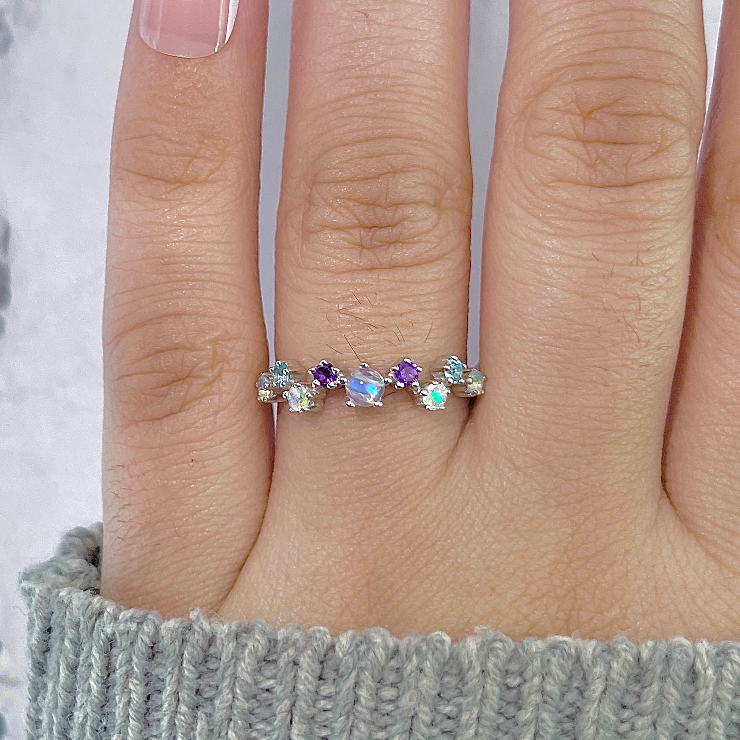 Moonstone & Blue Topaz & Opal & Amethyst Ring-(RBM-BTZ-OPL-AMT-OPL-RR-365.)
