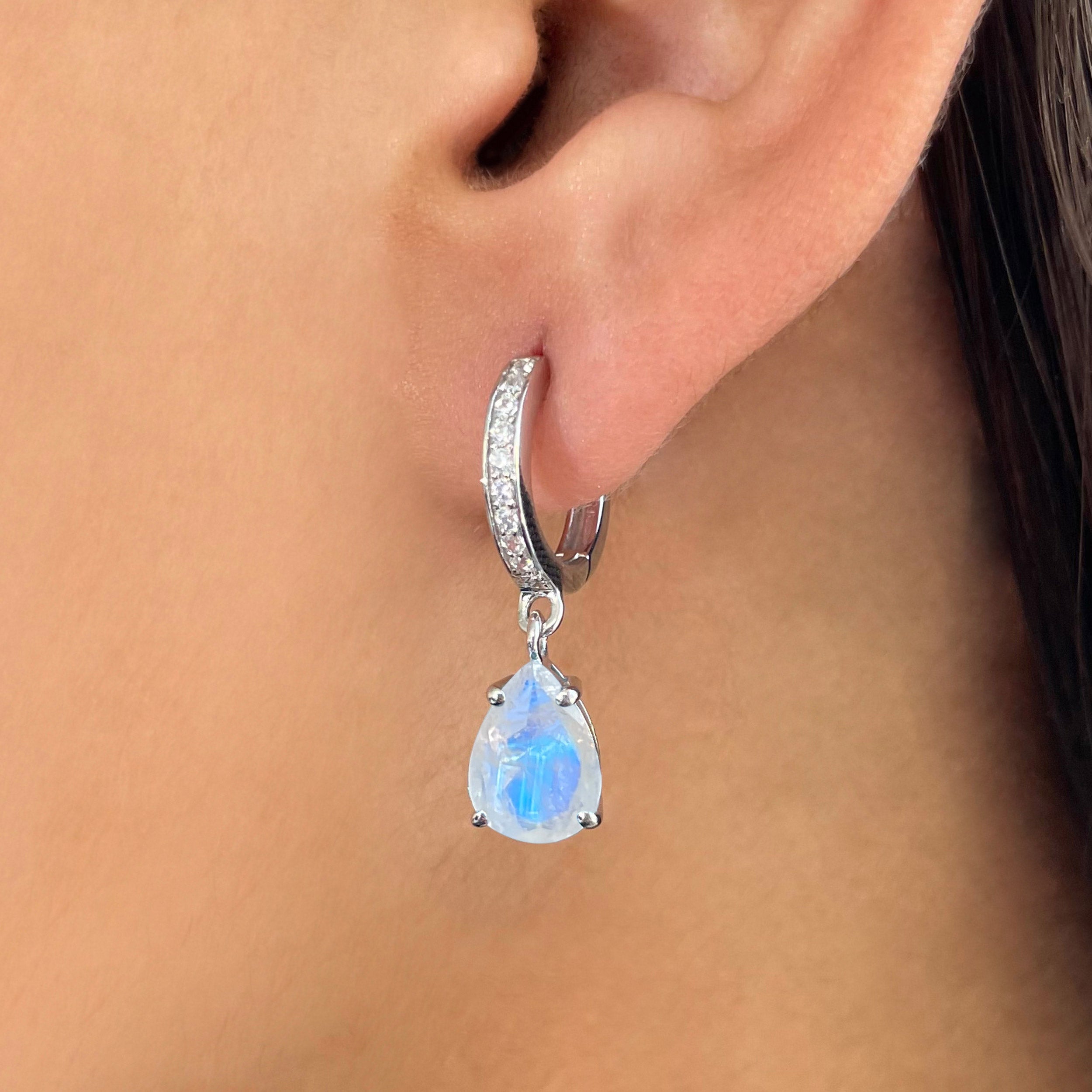 Moonstone & White Topaz Hoop Earring-(RBM-RDE-1223.)