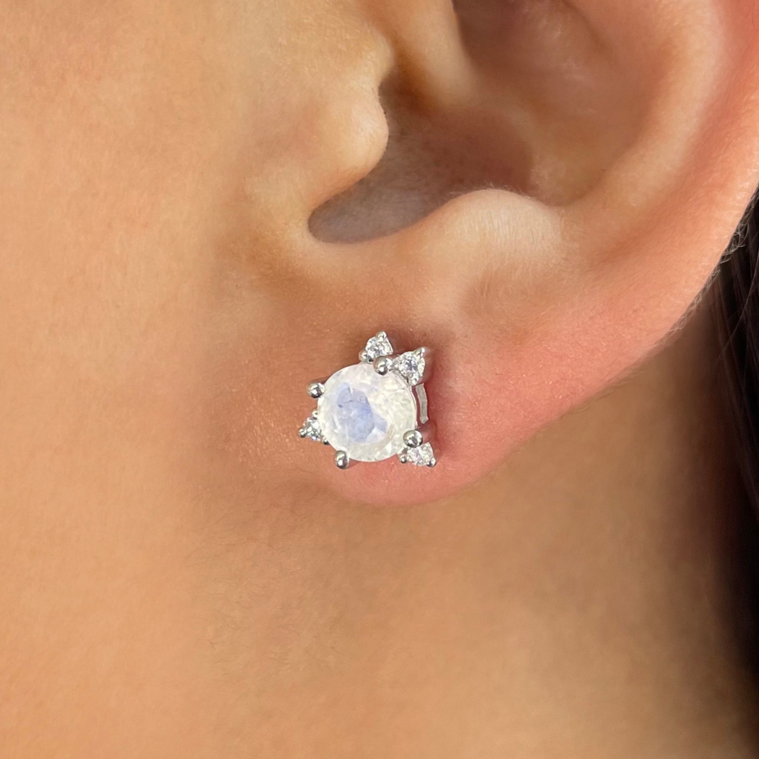 Moonstone & White Topaz Stud Earring-(RBM-RDE-1260.)